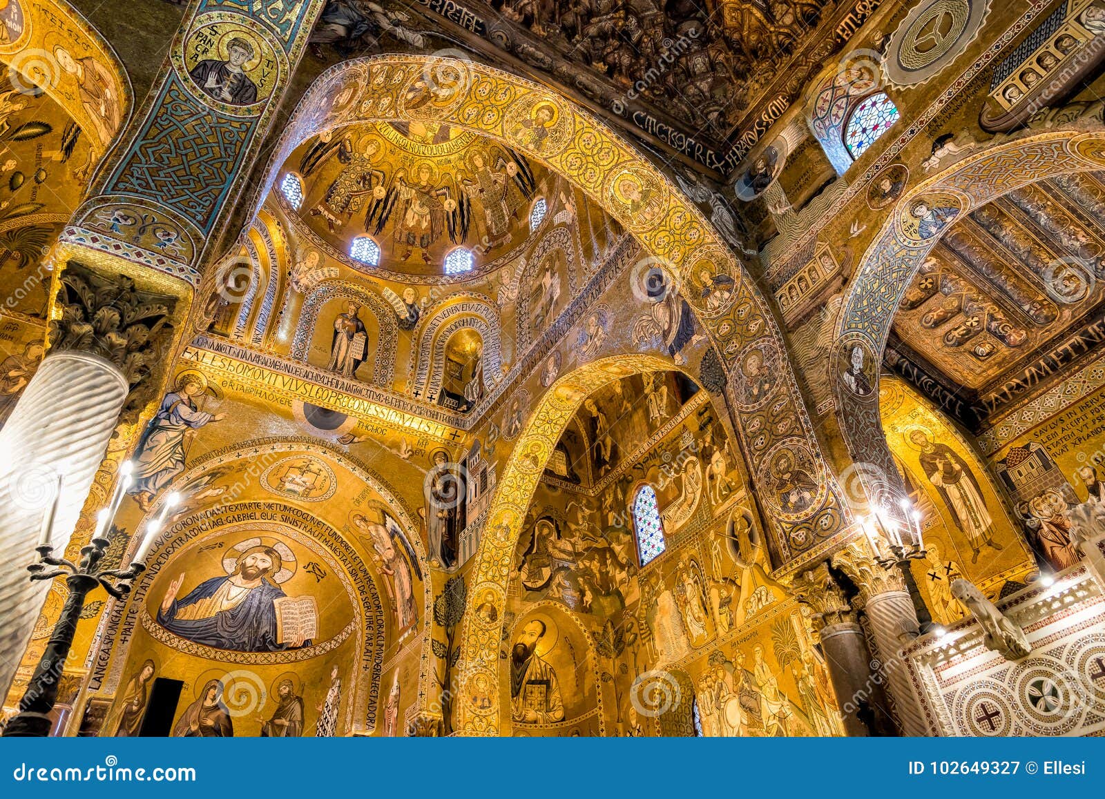 saracen arches and byzantine mosaics within palatine chapel of the royal palace in palermo