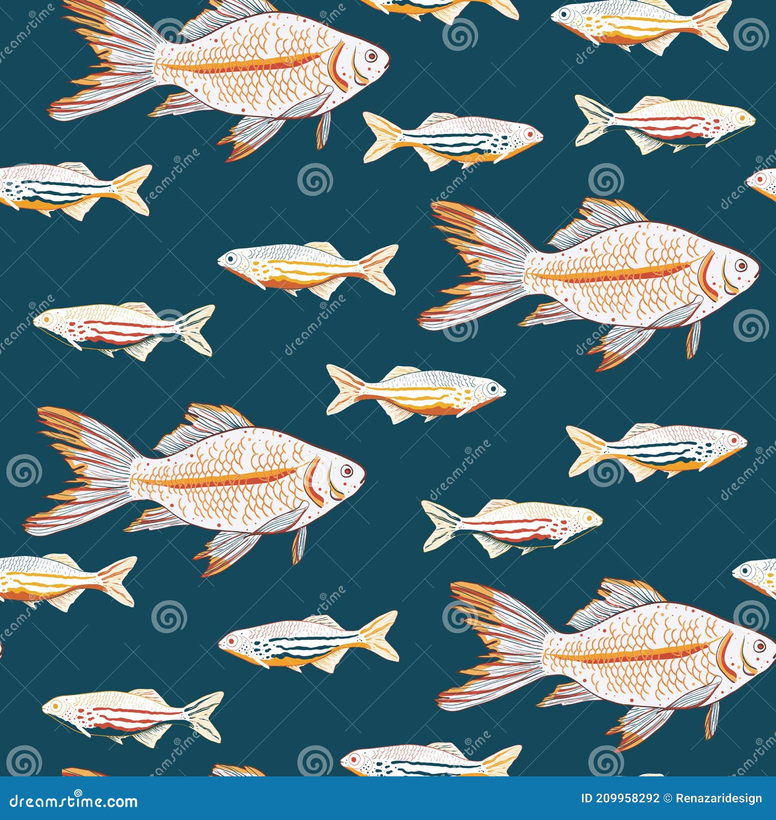 Sardinas Dibujadas a Mano Vectorial Y Peces Dorados Fondo De Impresión Sin  Fisuras. Stock de ilustración - Ilustración de empaquetado, goldfish:  209958292