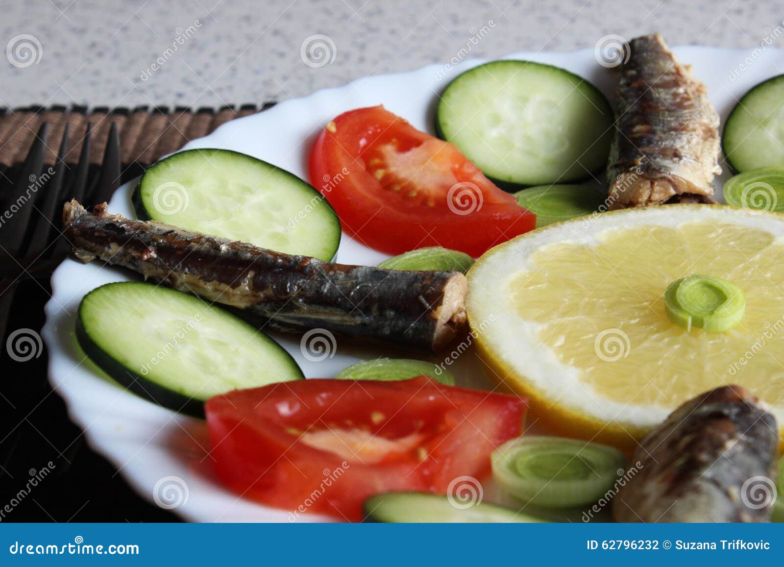 Sardine and Sliced Vegetables Stock Photo Image of plate, onion 62796232