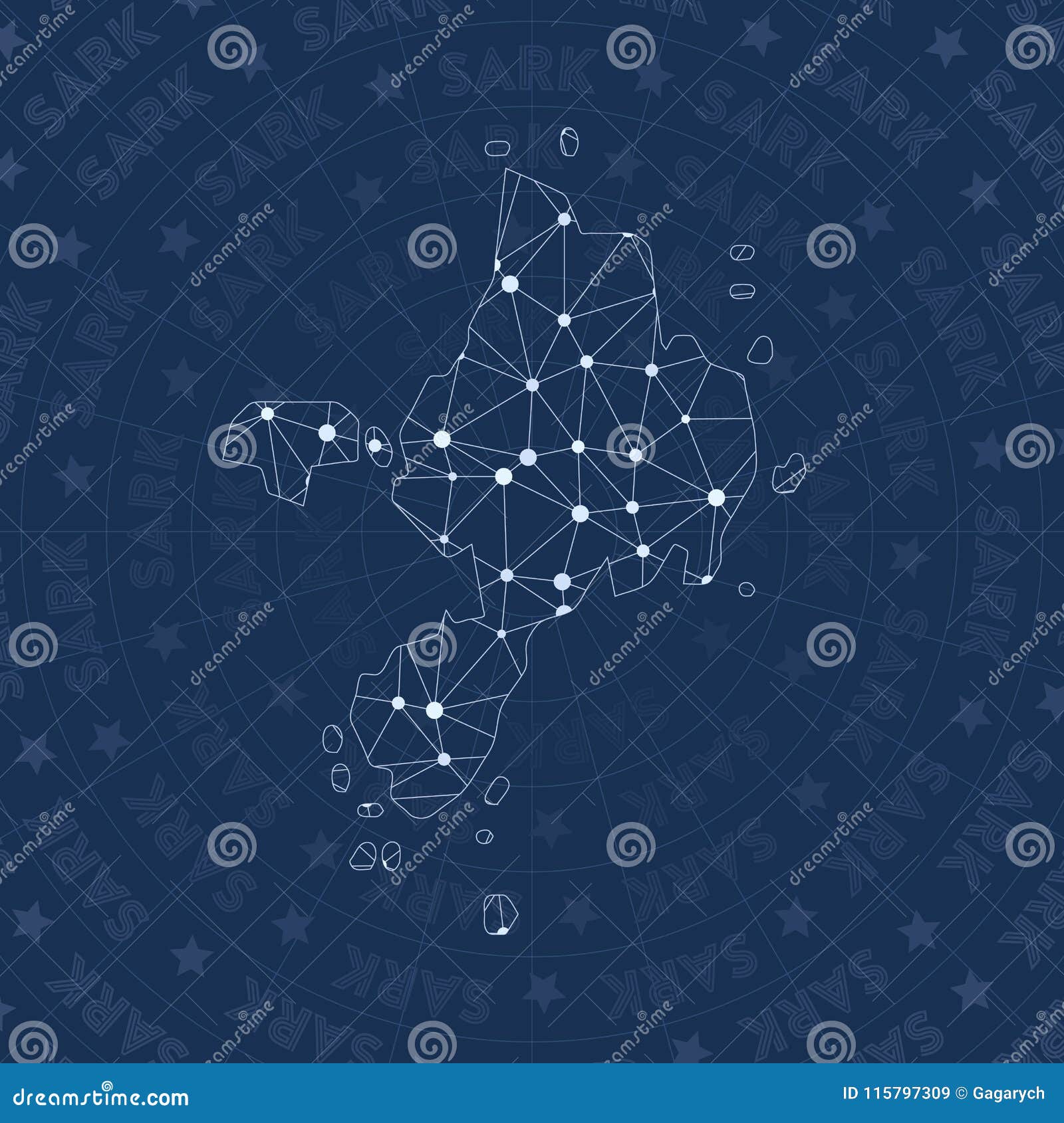 sark network, constellation style island map.