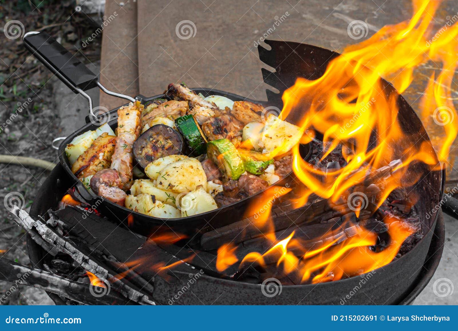 Cocinar la carne sobre fuego abierto o un asado Fotografía de