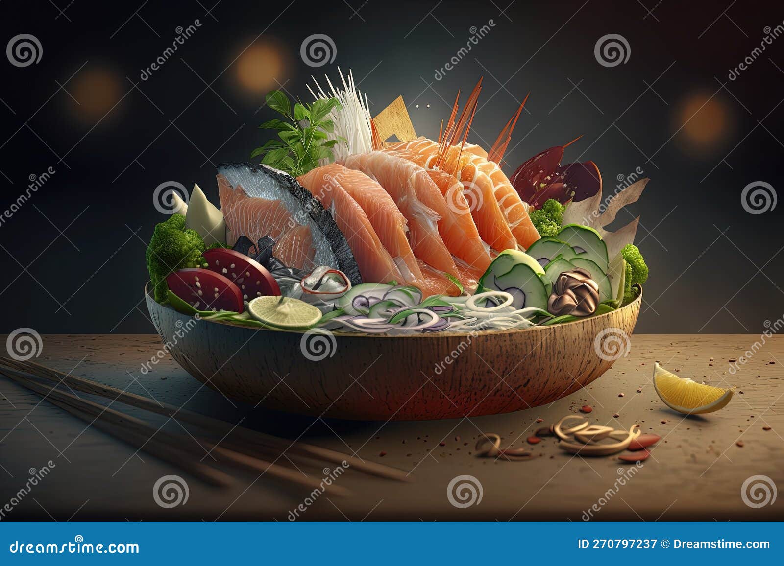 Sashimi, Traditional Japanese Dish, Raw Fish, AI Generative Stock