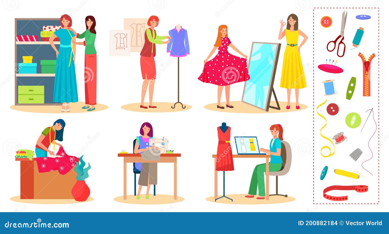 Sastre De Diseño Personas Trabajo Ilustración Vectorial Conjunto Dibujos  Animados Estilo Moda De Ropa Plana Personaje De Trabajo C Ilustración del  Vector - Ilustración de negocios, plano: 200882184