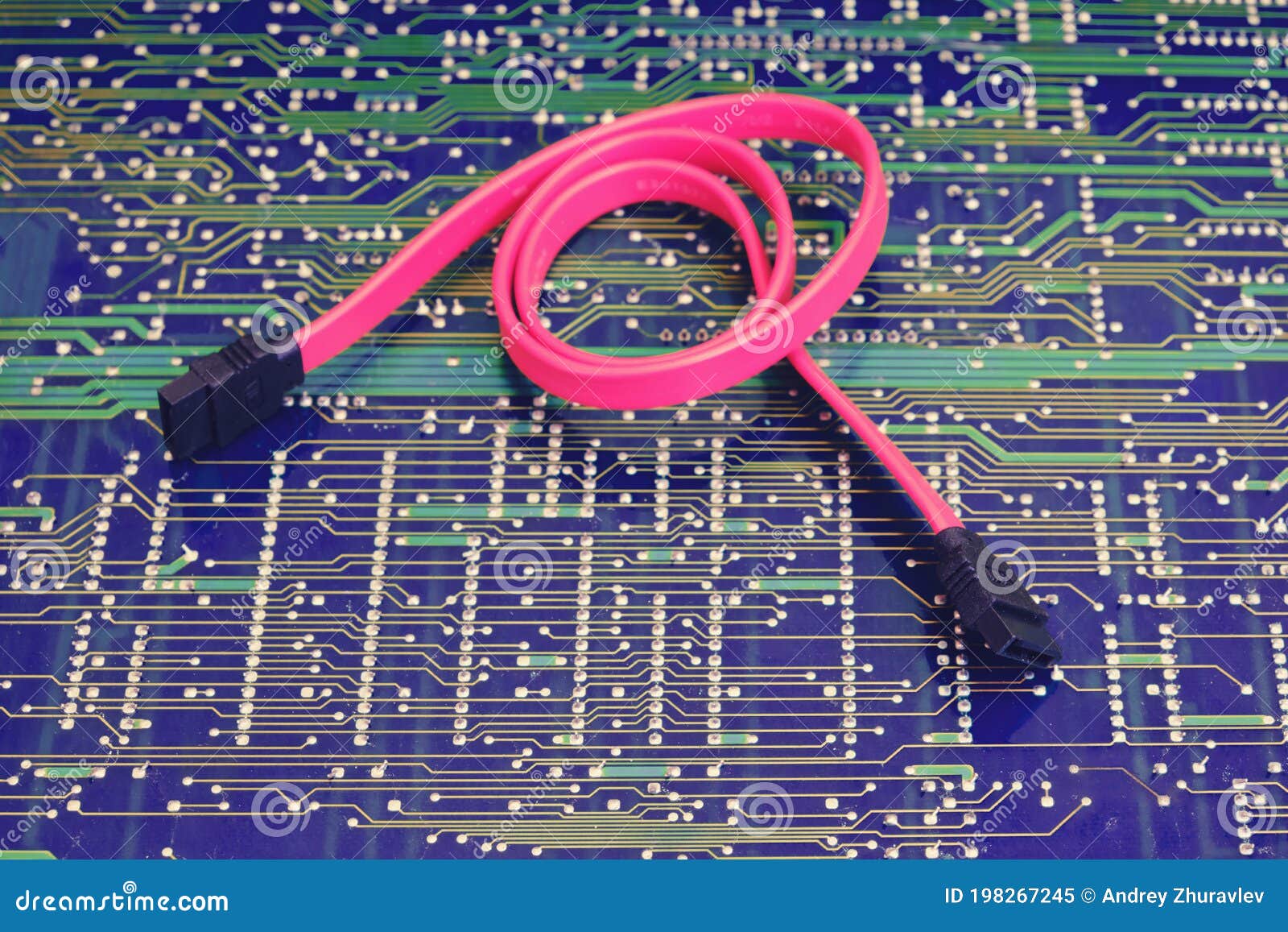 Sata Cable Wire Against Electronic Circuit Board Stock Image Image of