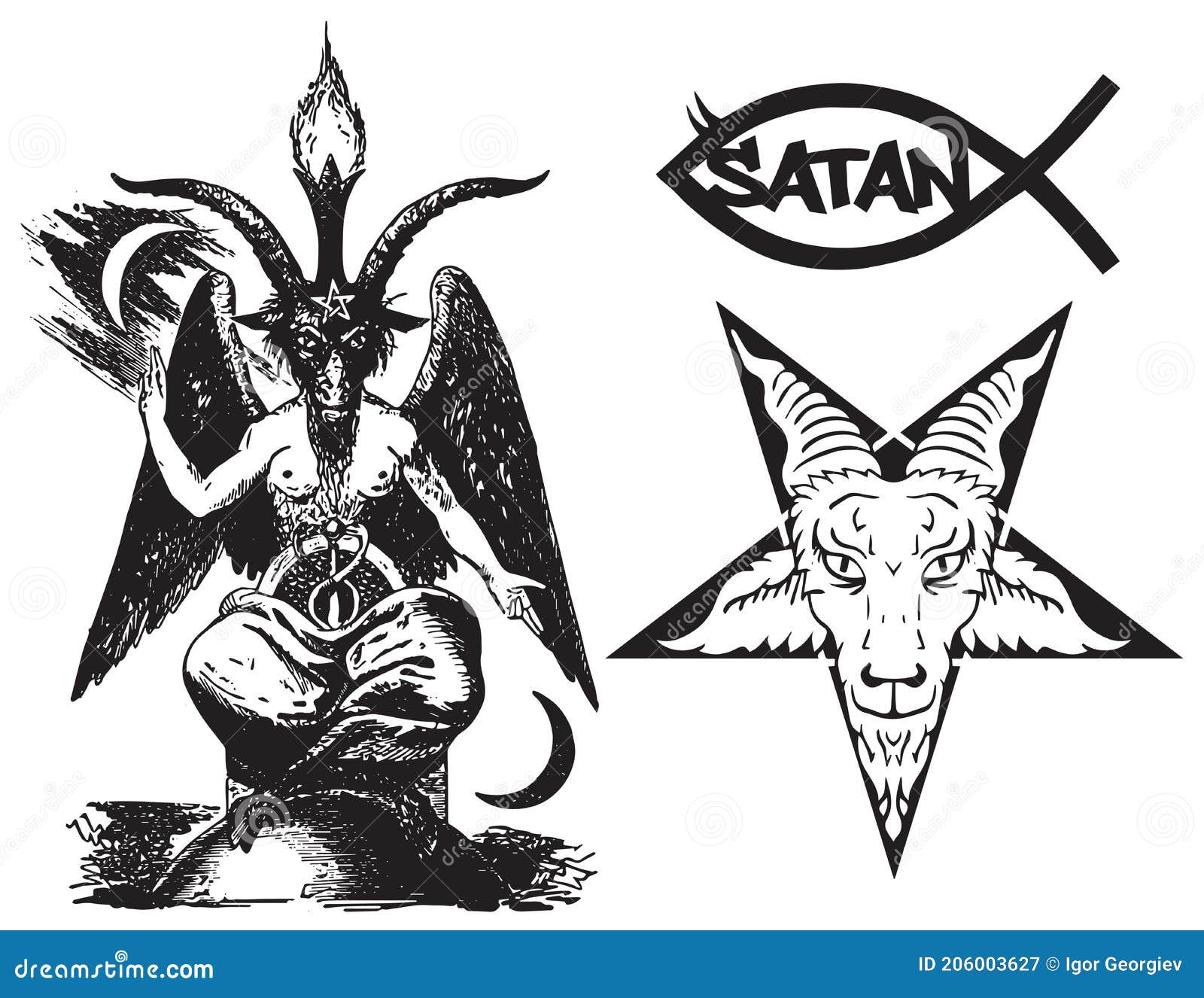 Satan Tattoo Set. Set of Labels and Elements. Vector Set Illustration ...