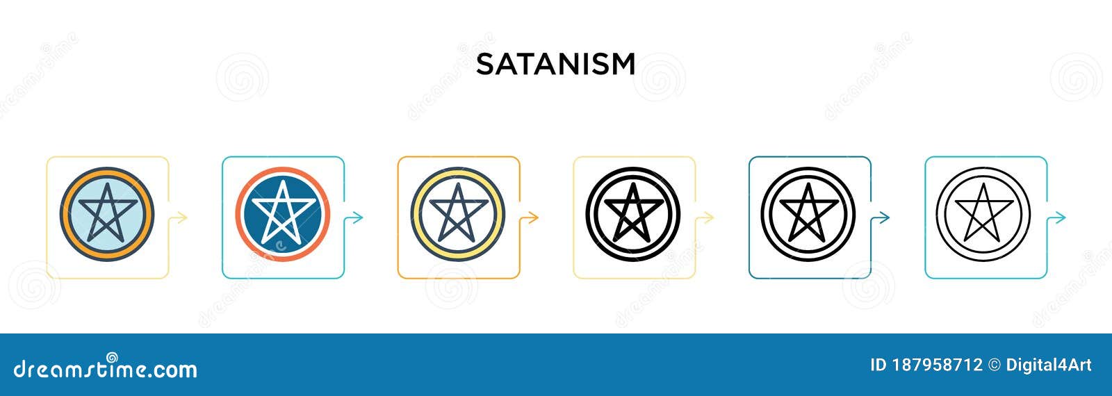 satanism  icon in 6 different modern styles. black, two colored satanism icons ed in filled, outline, line and stroke