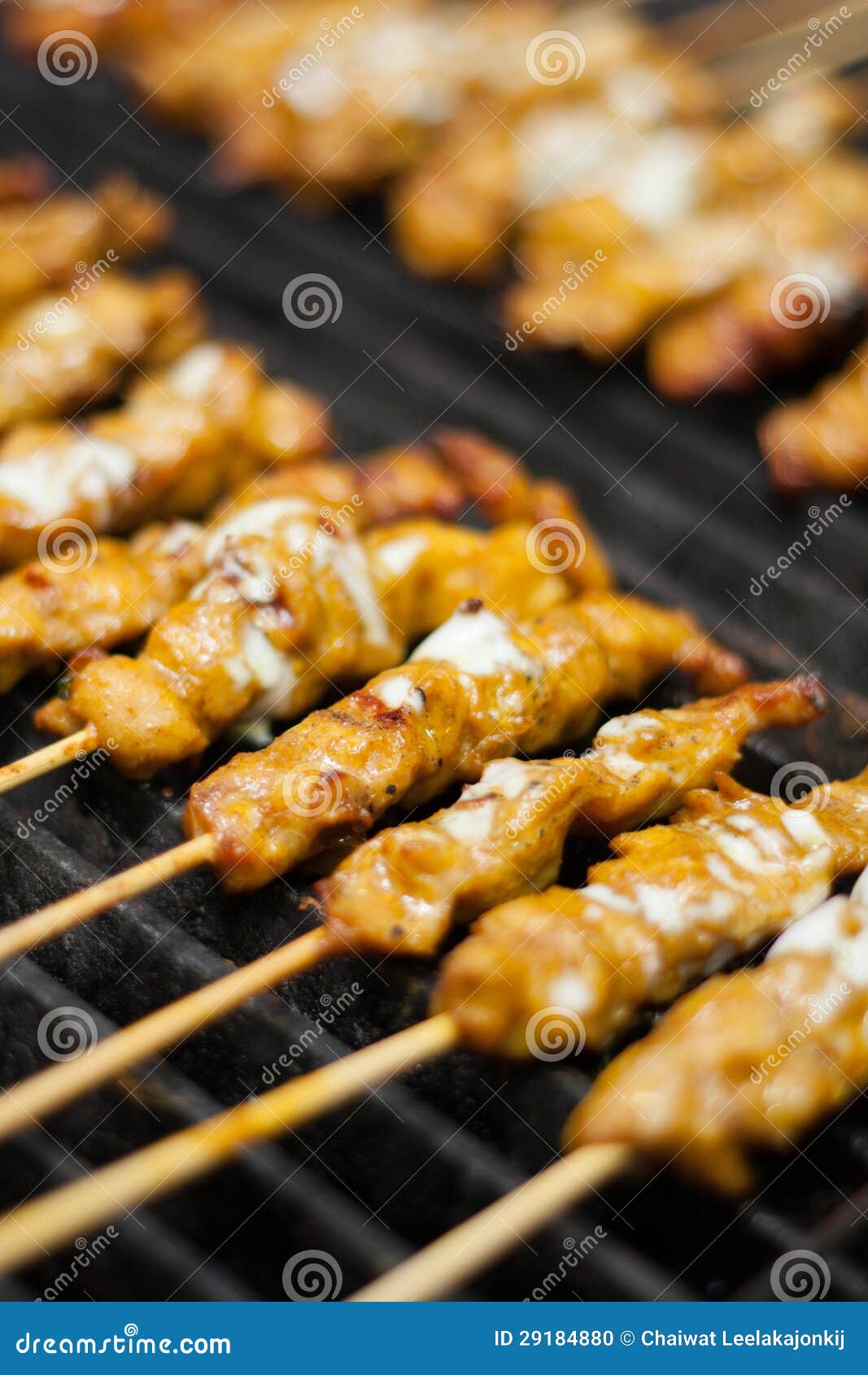 Satay chicken on grill. stock photo. Image of barbecue 29184880