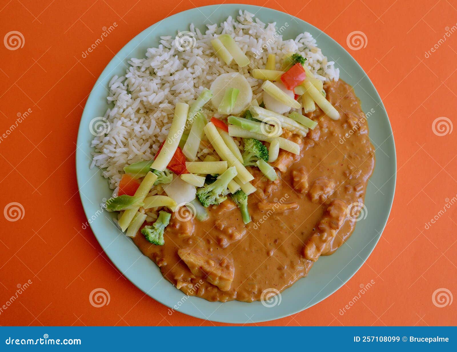 Satay Chicken with Vegetables and Rice Stock Image Image of plate