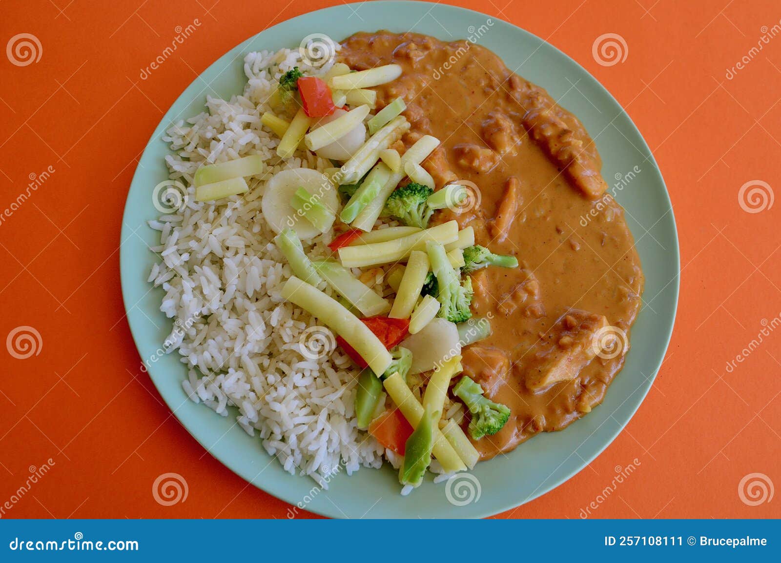 Satay Chicken with Vegetables and Rice Stock Image Image of