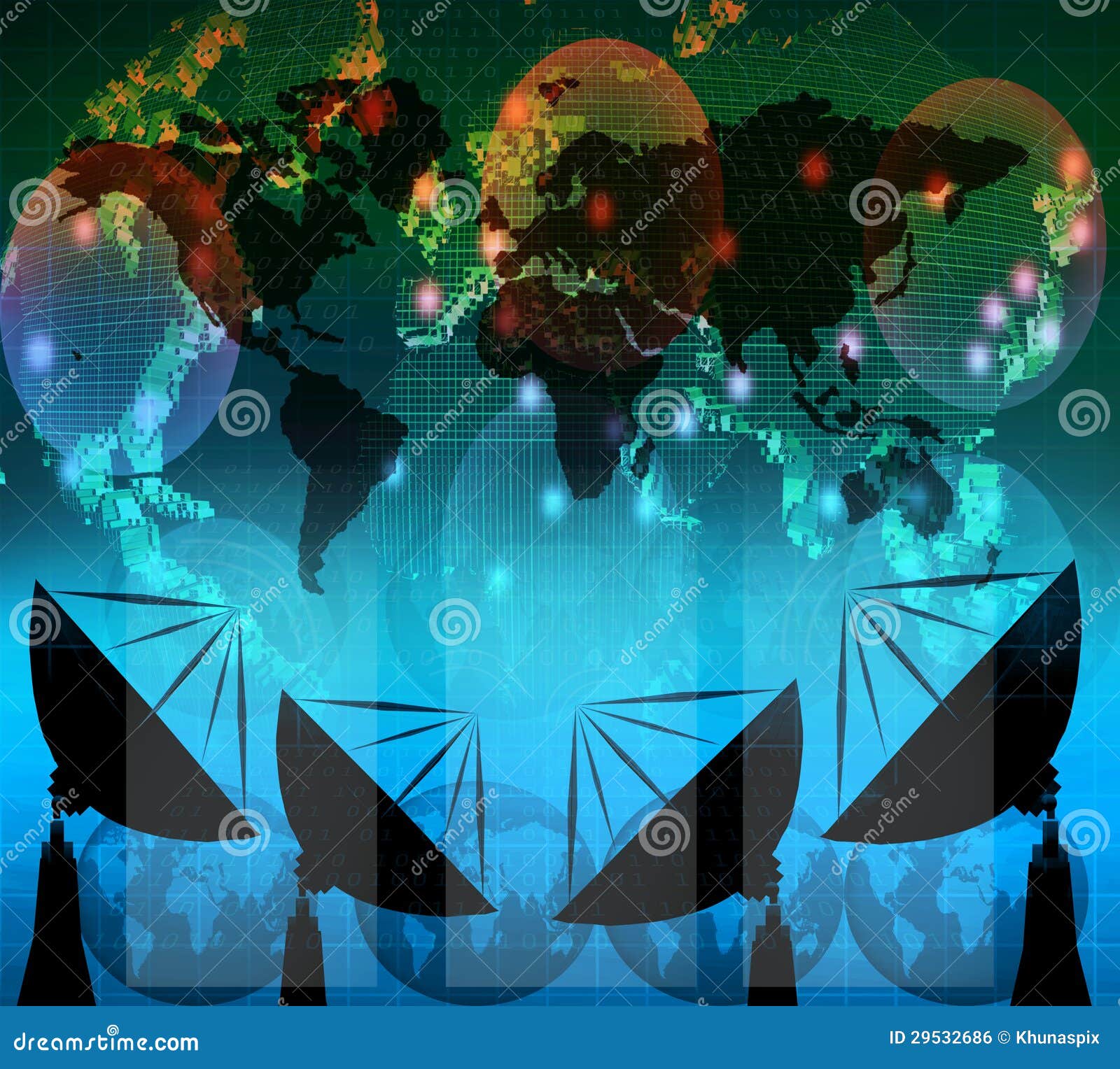 satelite dish and digital data on blue color