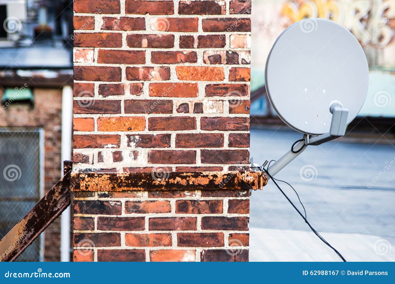 Satellite Dish on Brick Chimney Stock Image Image of mounted, dish