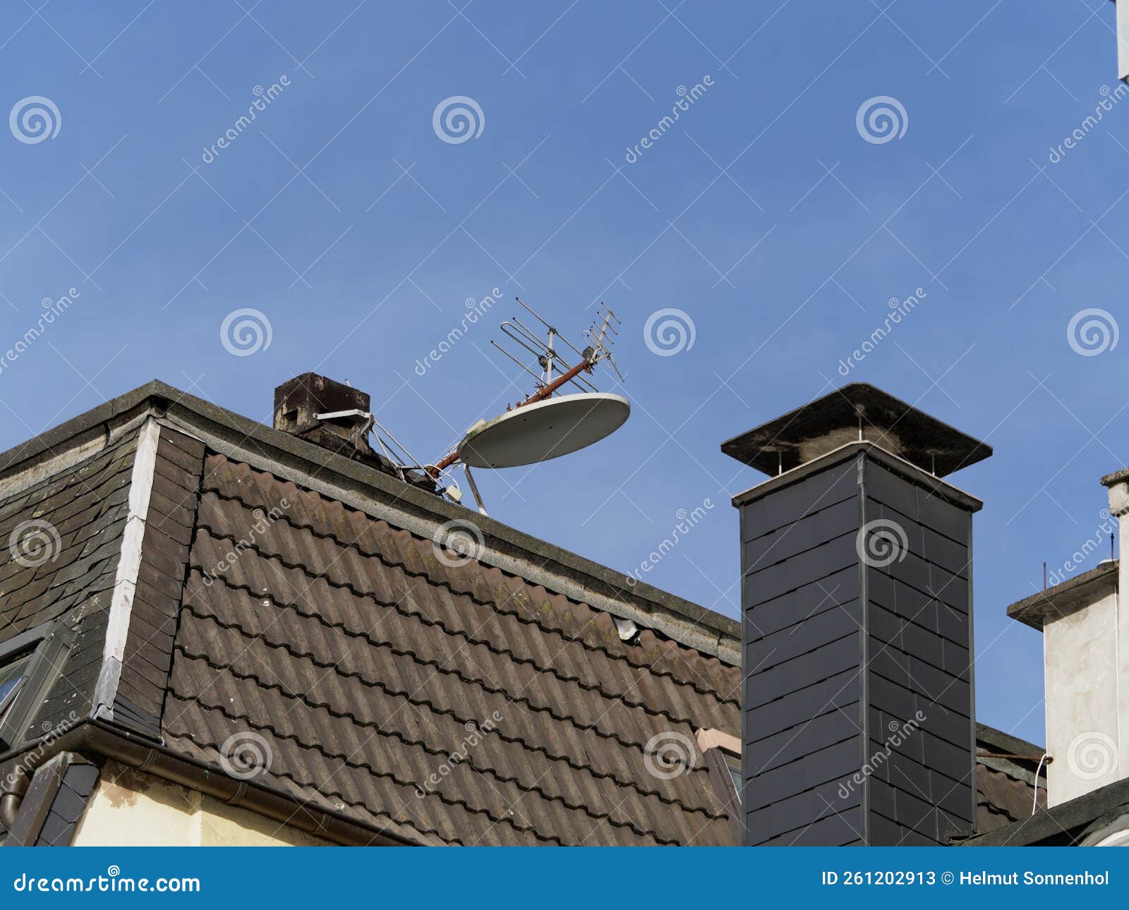 Satellite Dish Hangs on a Bent Pole. Stock Image Image of receiver