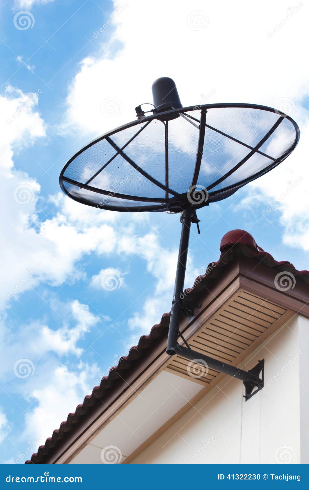 Satellite Dish on House Roof. Stock Photo Image of parabolic