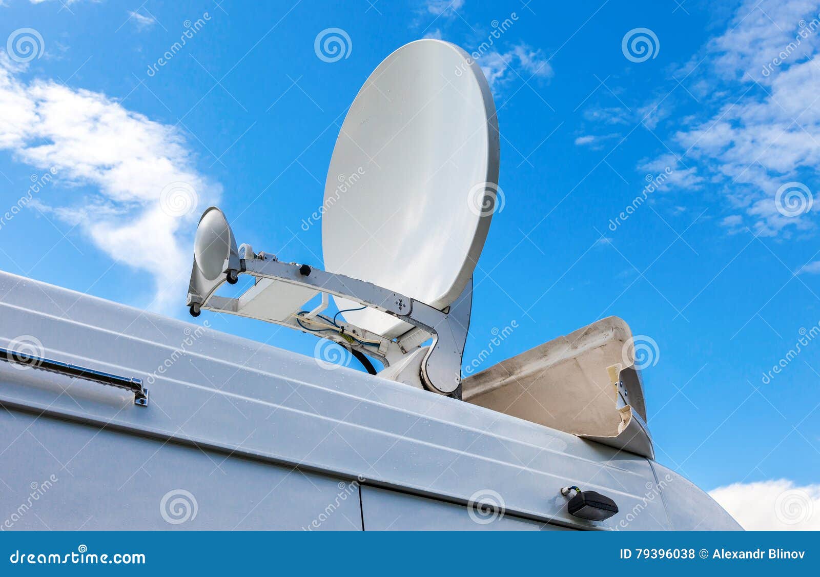 Satellite Dish Mounted on the Mobile Television Station Stock Photo