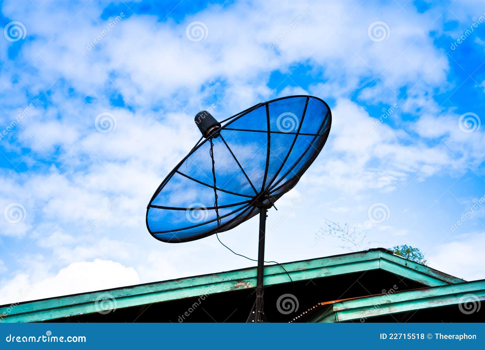Satellite dish on the roof stock photo. Image of boom 22715518