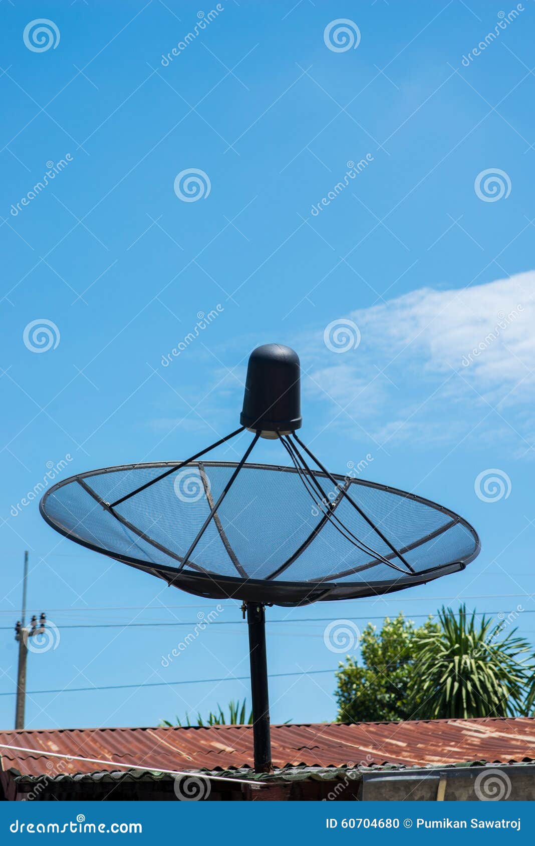 Satellite dish on the roof stock photo. Image of cable 60704680