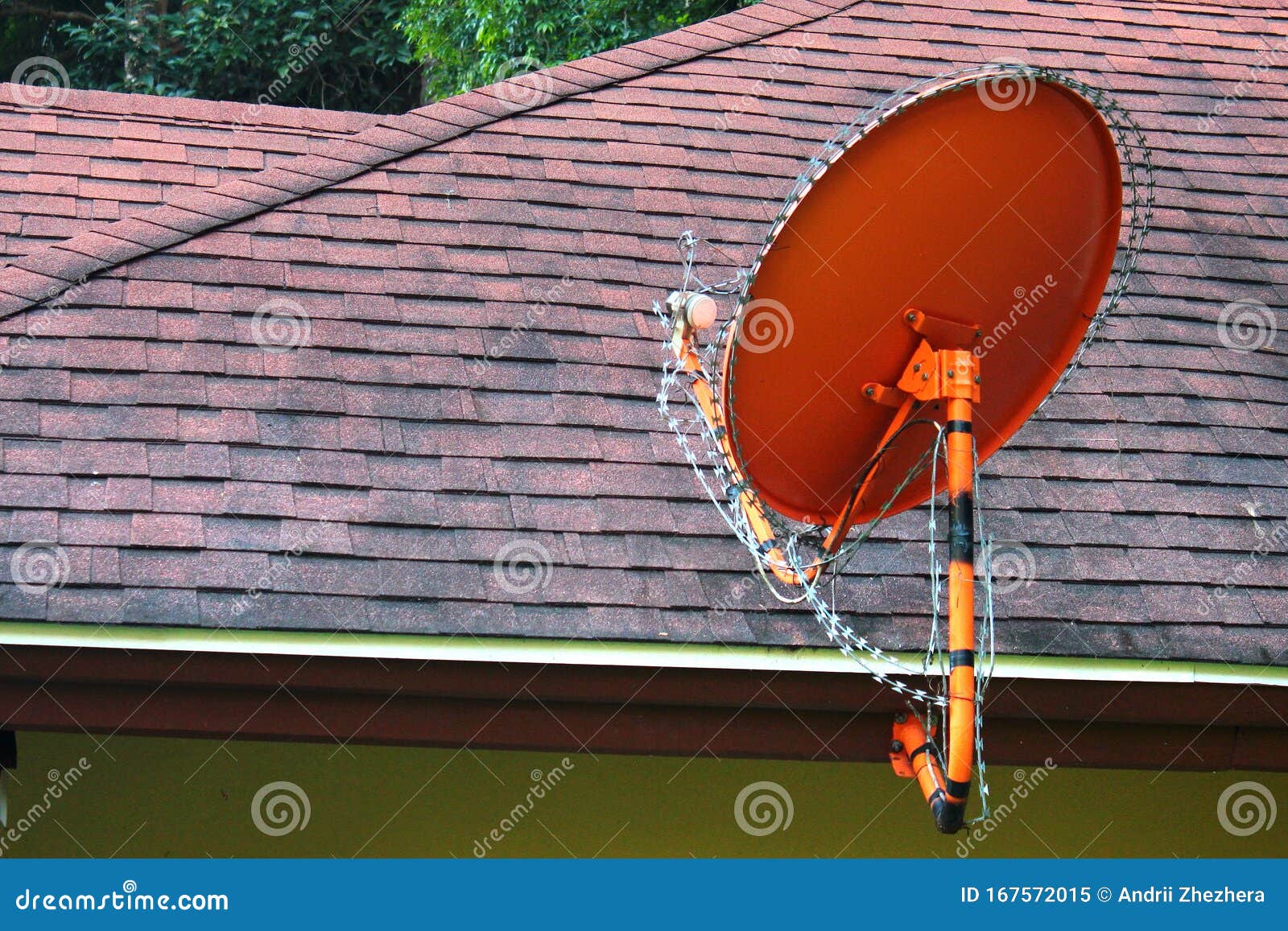 Satellite Dish, Wrapped in Barbed Wire To Protect it from Monkeys in