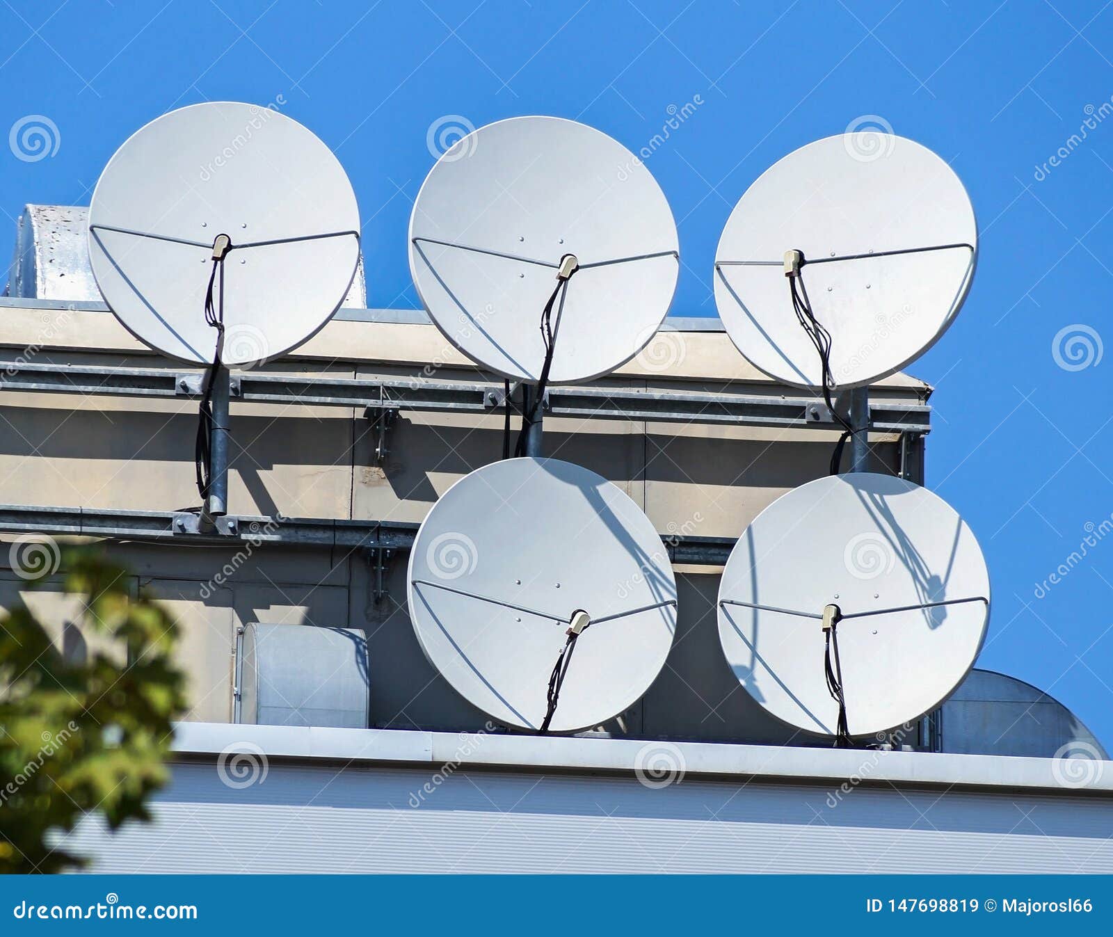 Satellite Dishes on the Top of a Building Stock Image Image of