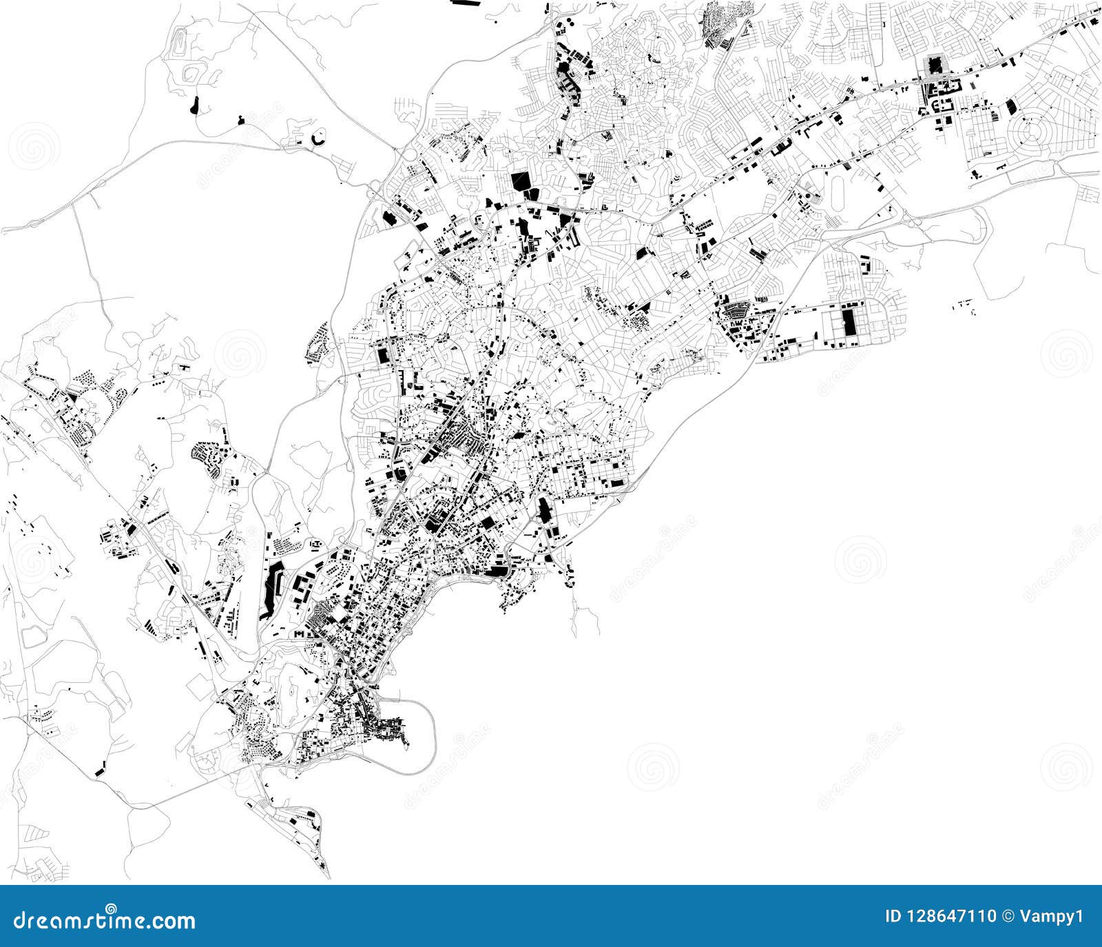 Satellite Map of Panama City, Panama, City Streets Stock Vector