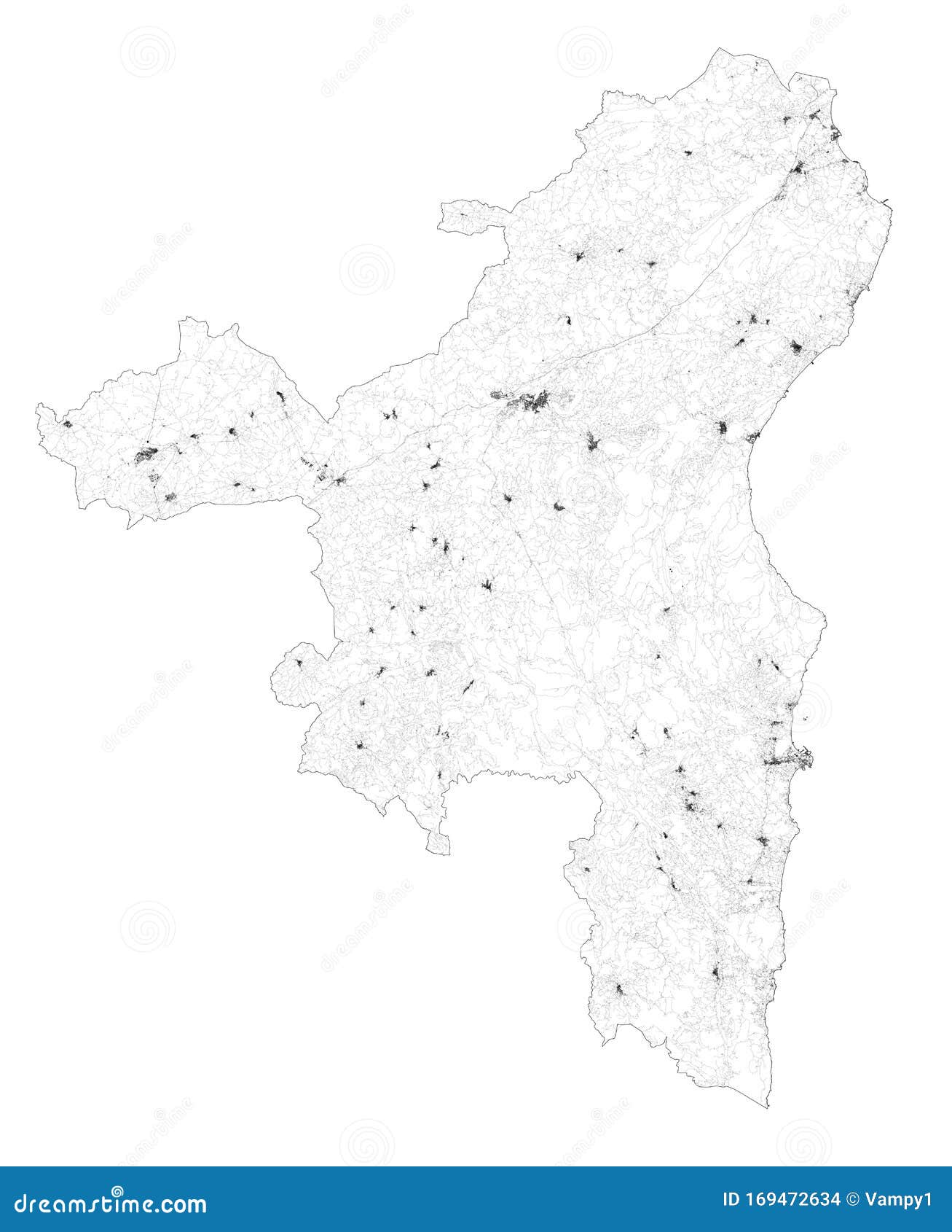 satellite map of province of nuoro towns and roads, buildings and connecting roads. sardinia region, italy. sardegna.