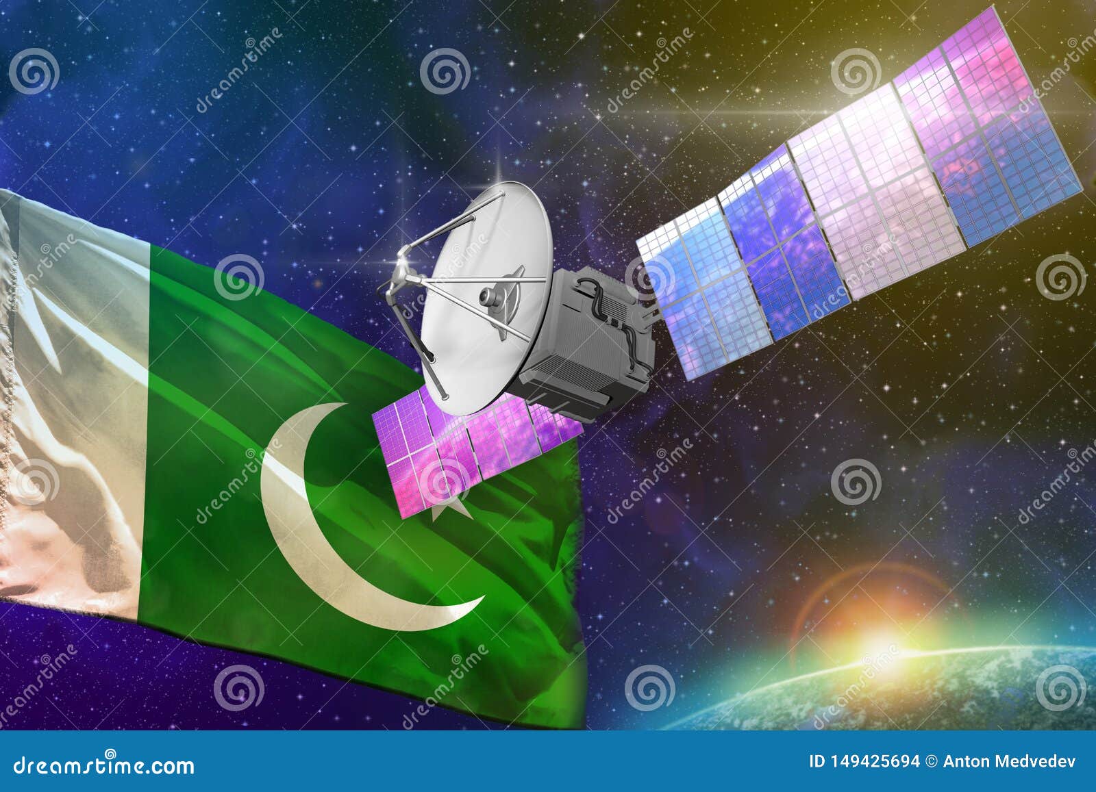 Space Communications Technology Concept Satellite with Pakistan Flag