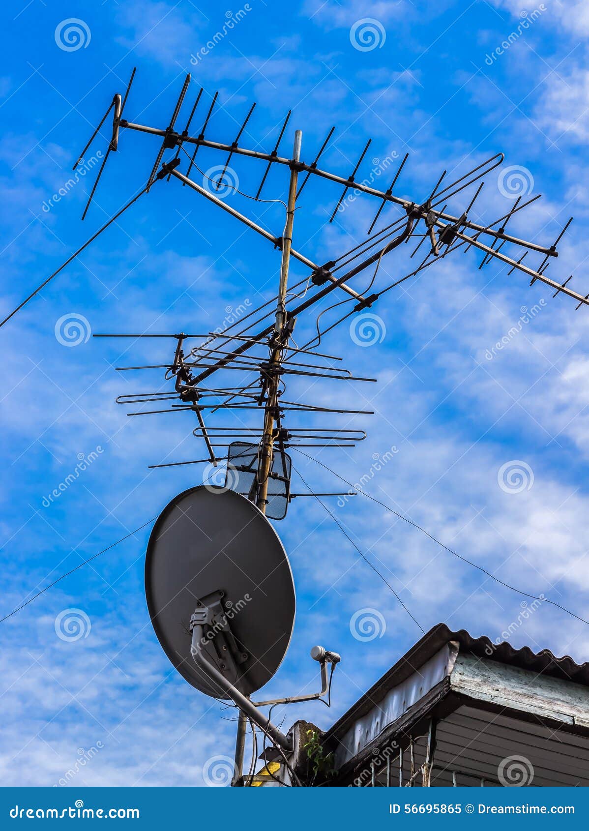 Satellite TV Antenna Together Exotics Technology is Very Differe Stock Image Image of