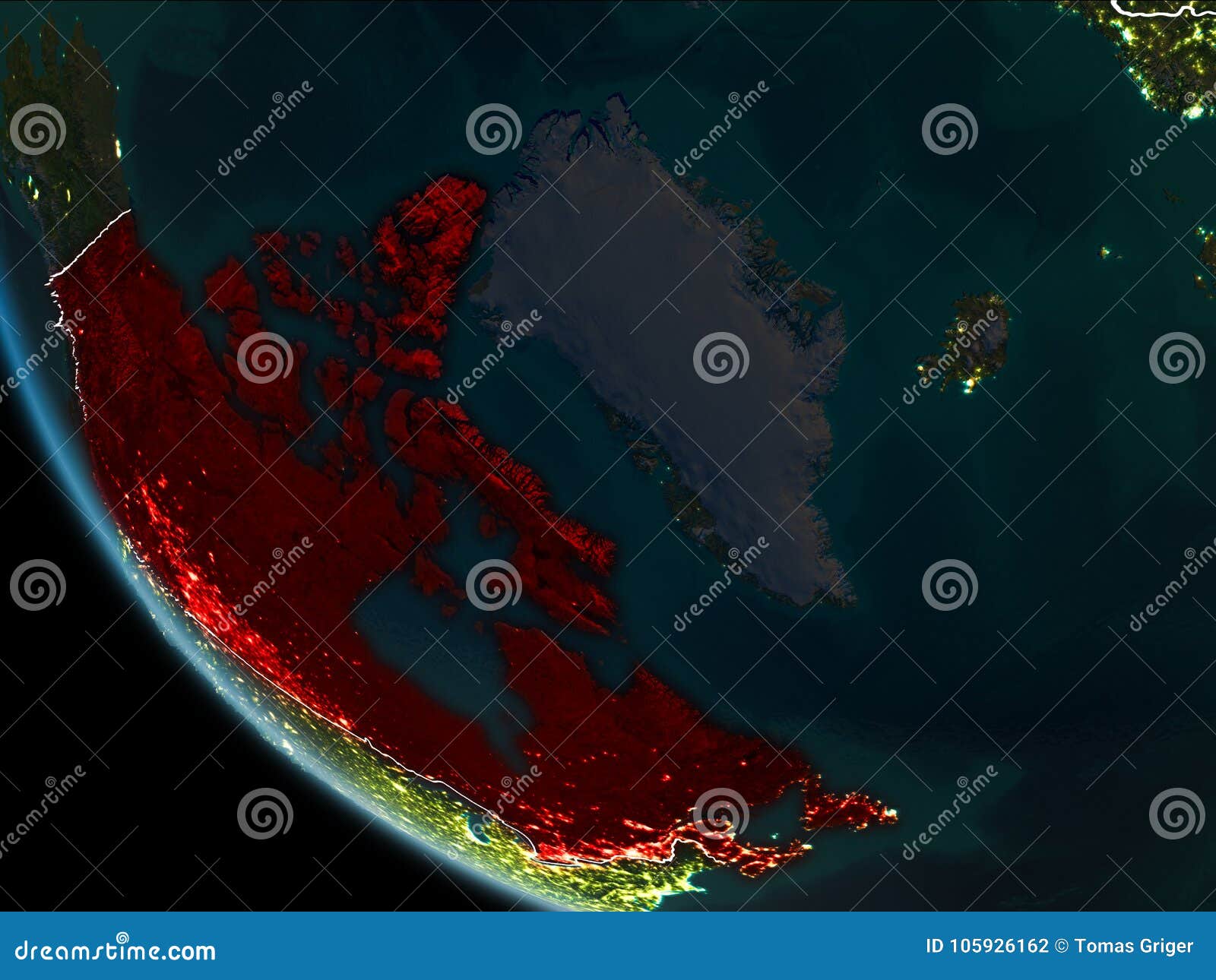 Satellite View of Canada at Night Stock Illustration - Illustration of