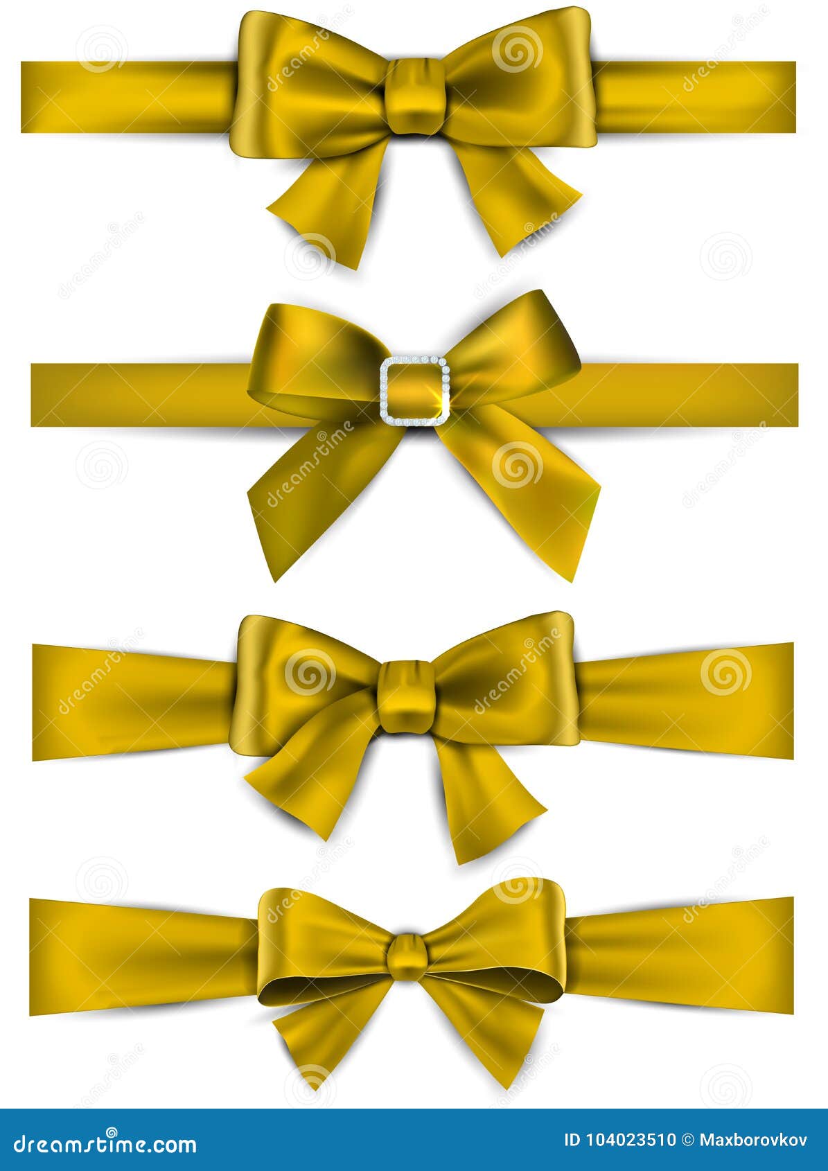 Satin Golden Ribbons. Gift Bows. Stock Vector Illustration of present
