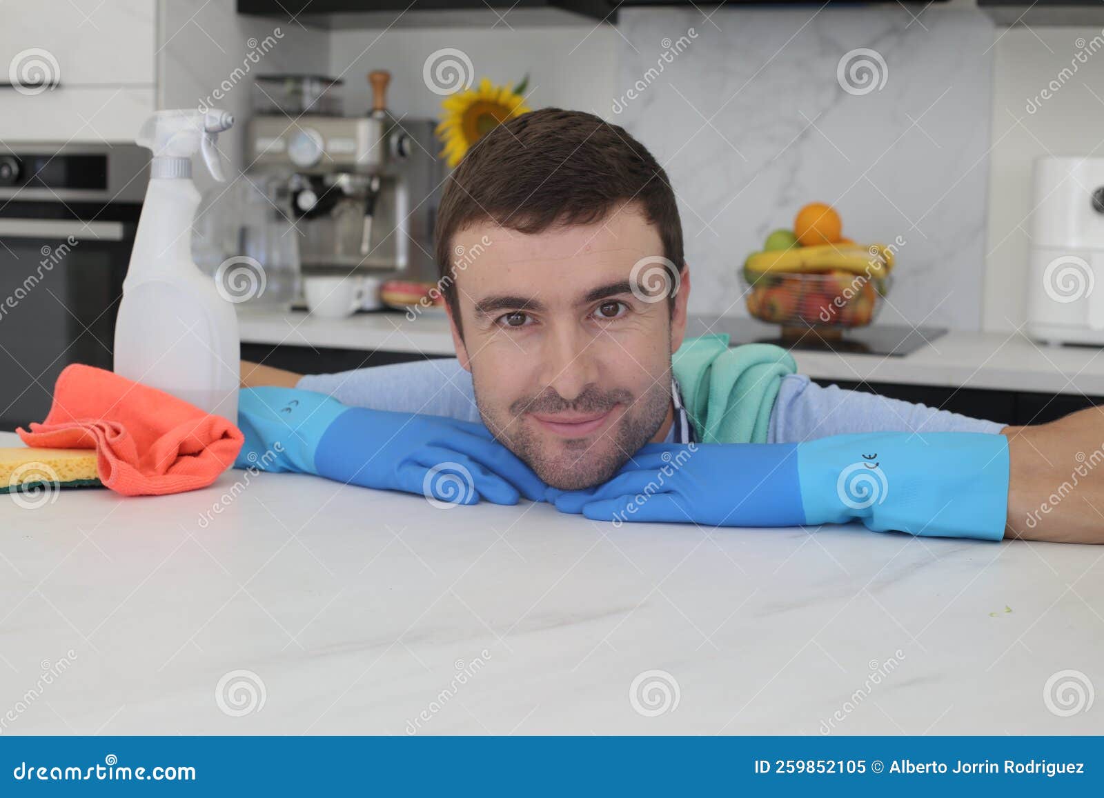 Satisfied Looking Man Cleaning the Kitchen Stock Image Image of
