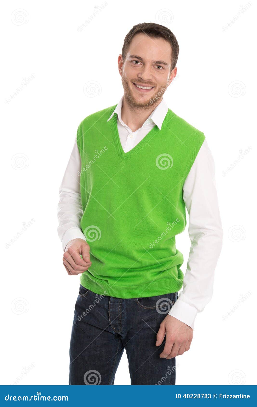 Satisfied Young Businessman in Green Sweater Isolated. Stock Image ...