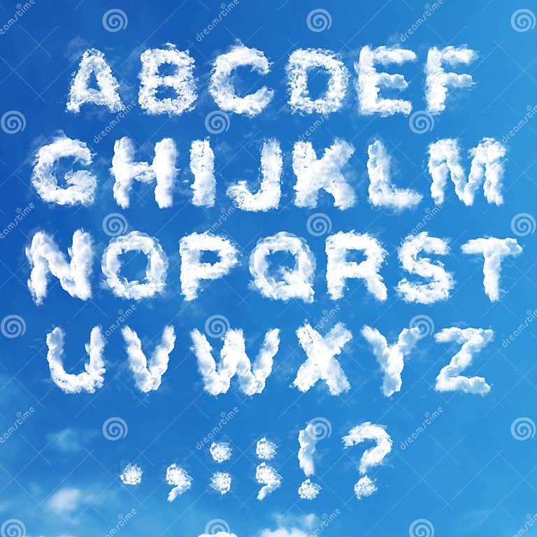 Satz Das Englische Alphabet Von Den Wolken Stockfoto Bild von probe