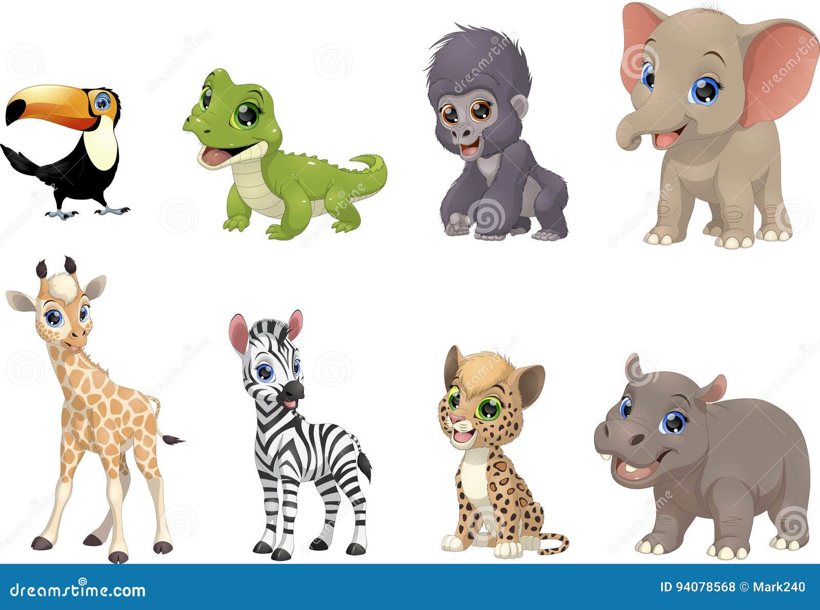 Satz lustige Kindertiere vektor abbildung. Illustration von krokodil