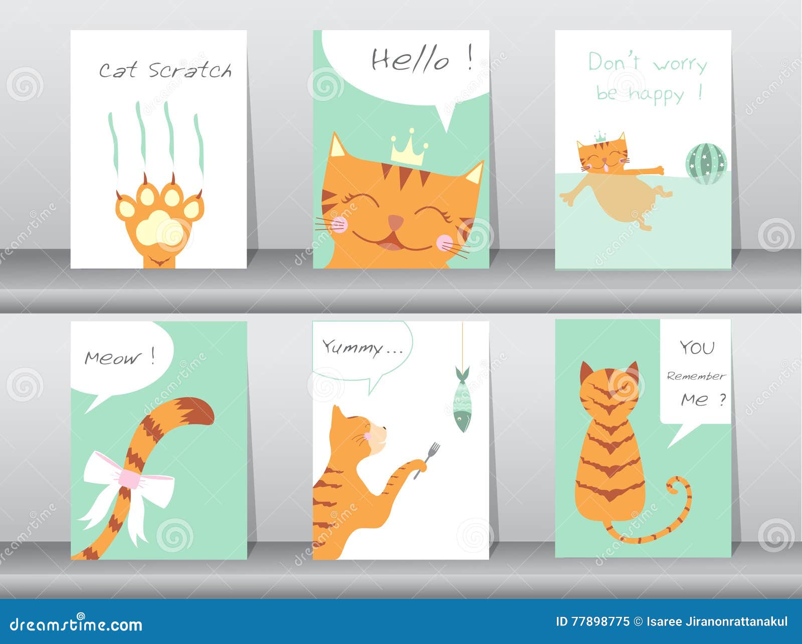 Nette Tiere Plakat, Schablone, Katzen, Vektorillustrationen Abbildung - von schätzchen, glücklich: 77898775