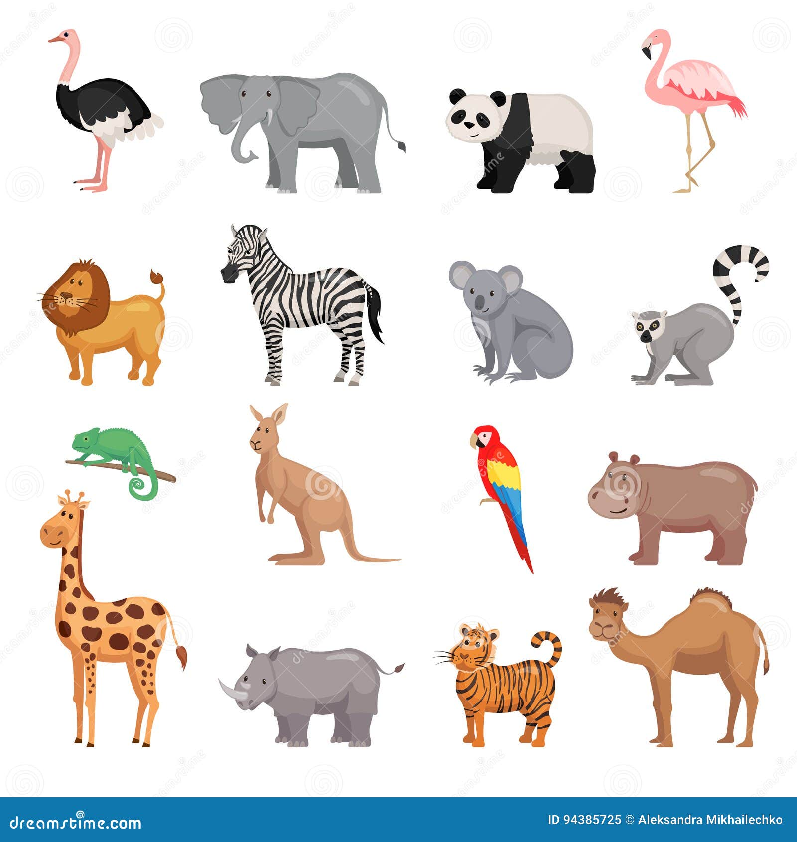 Satz Tiere des Zoos vektor abbildung. Illustration von bunt - 94385725