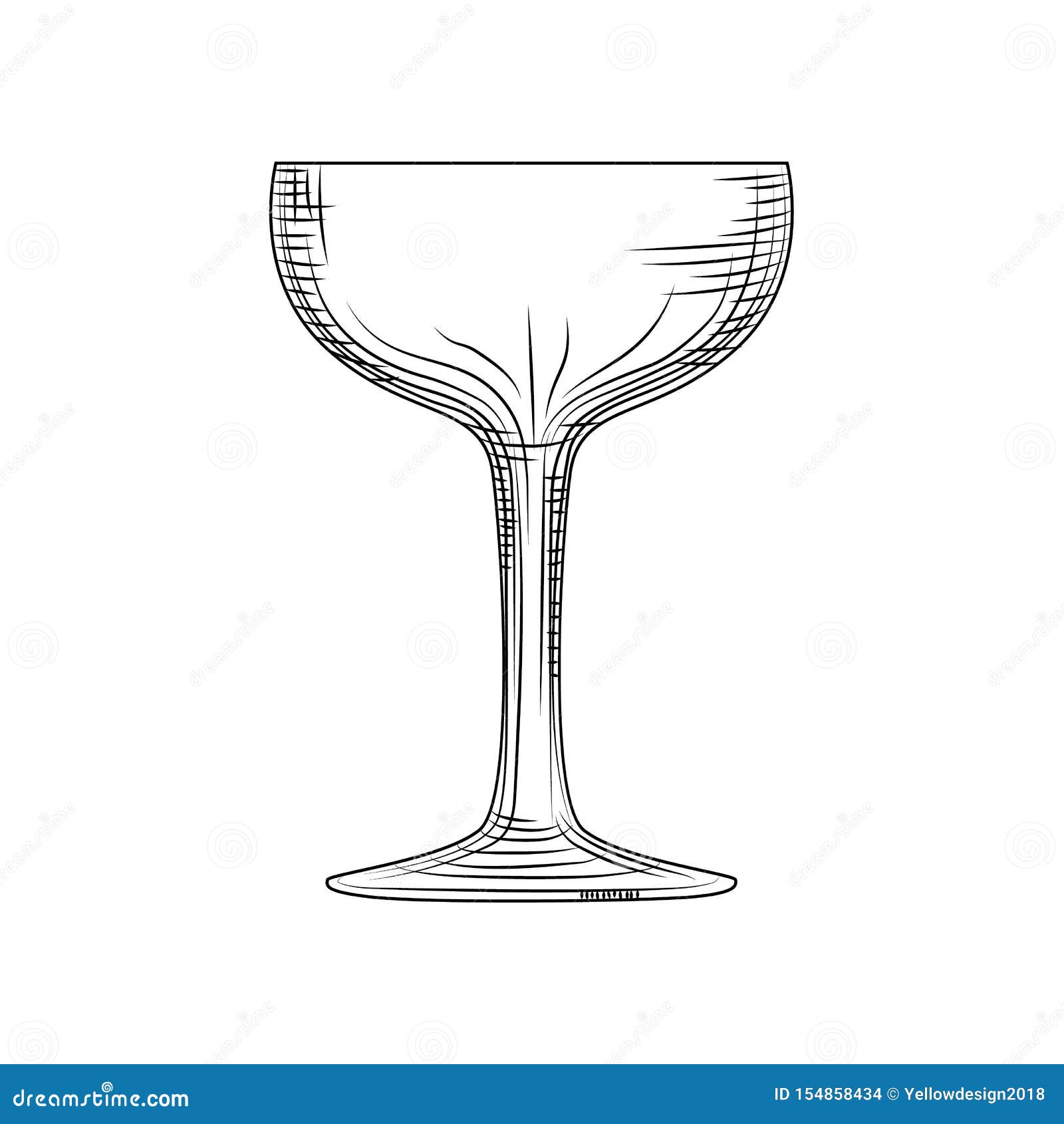 saucer glass. hand drawn champagne glass sketch. empty sparkling wine glass