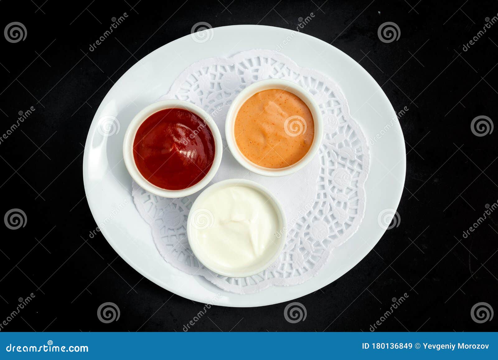 Sauces on a Plate, Ketchup, Mayonnaise and Mustard Stock Image Image