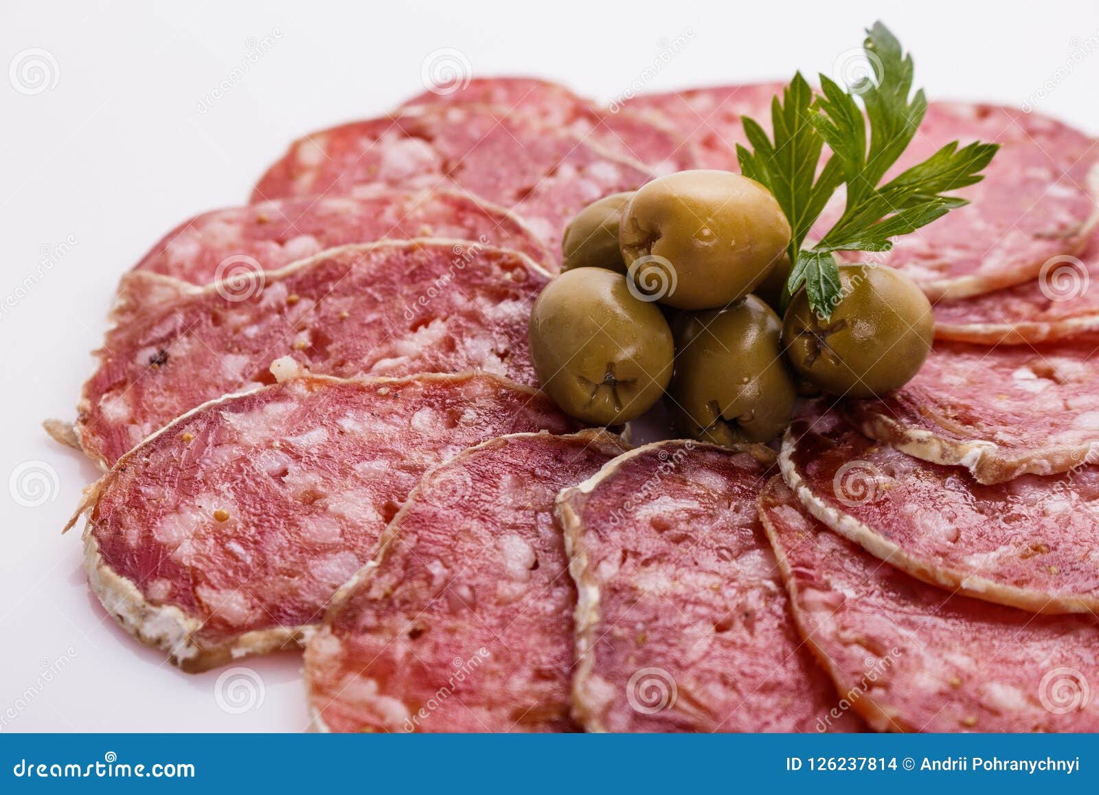 Saucisson Sec Delicious French Salami on a White Background Stock Photo