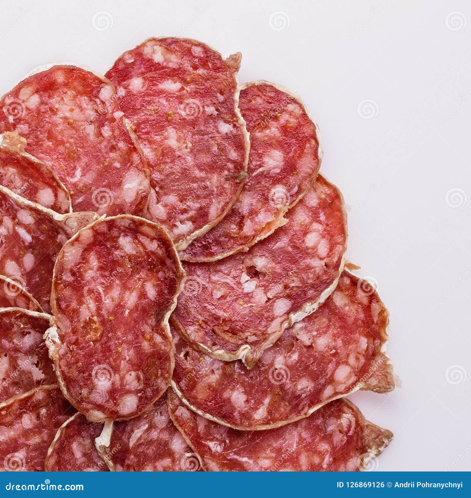 Saucisson Sec Delicious French Salami on a White Background Stock Photo