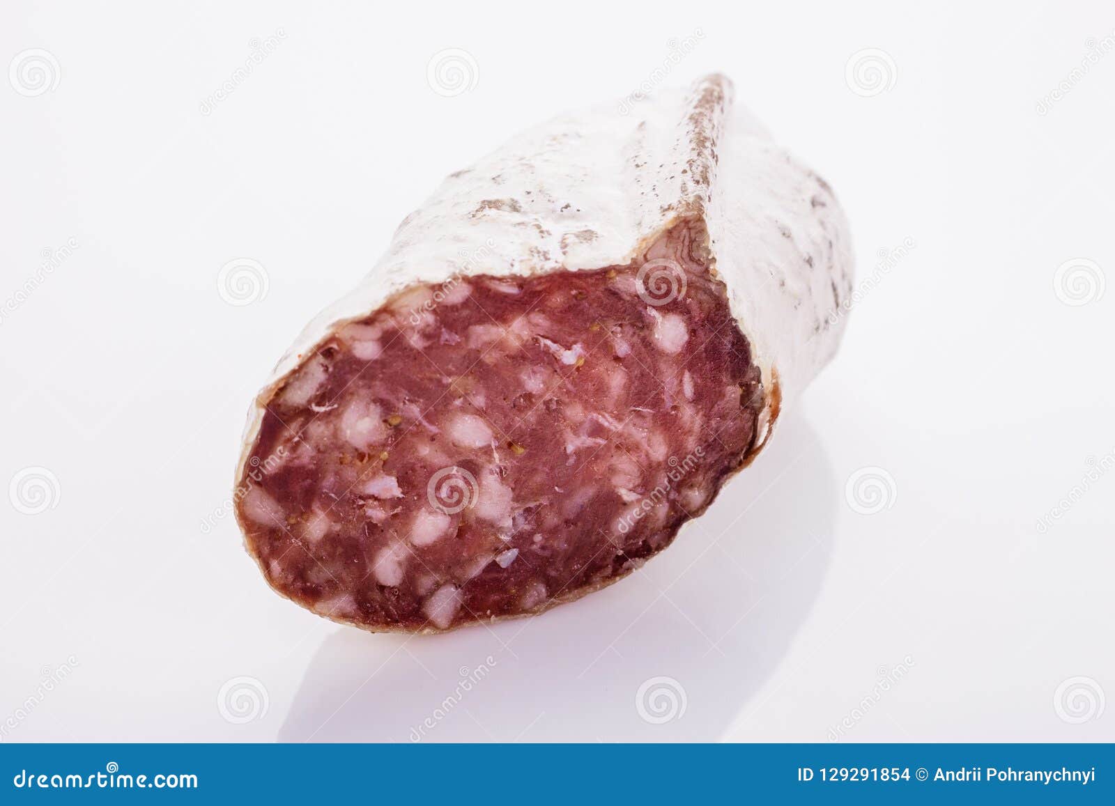 Saucisson Sec Delicious French Salami on a White Background Stock Photo