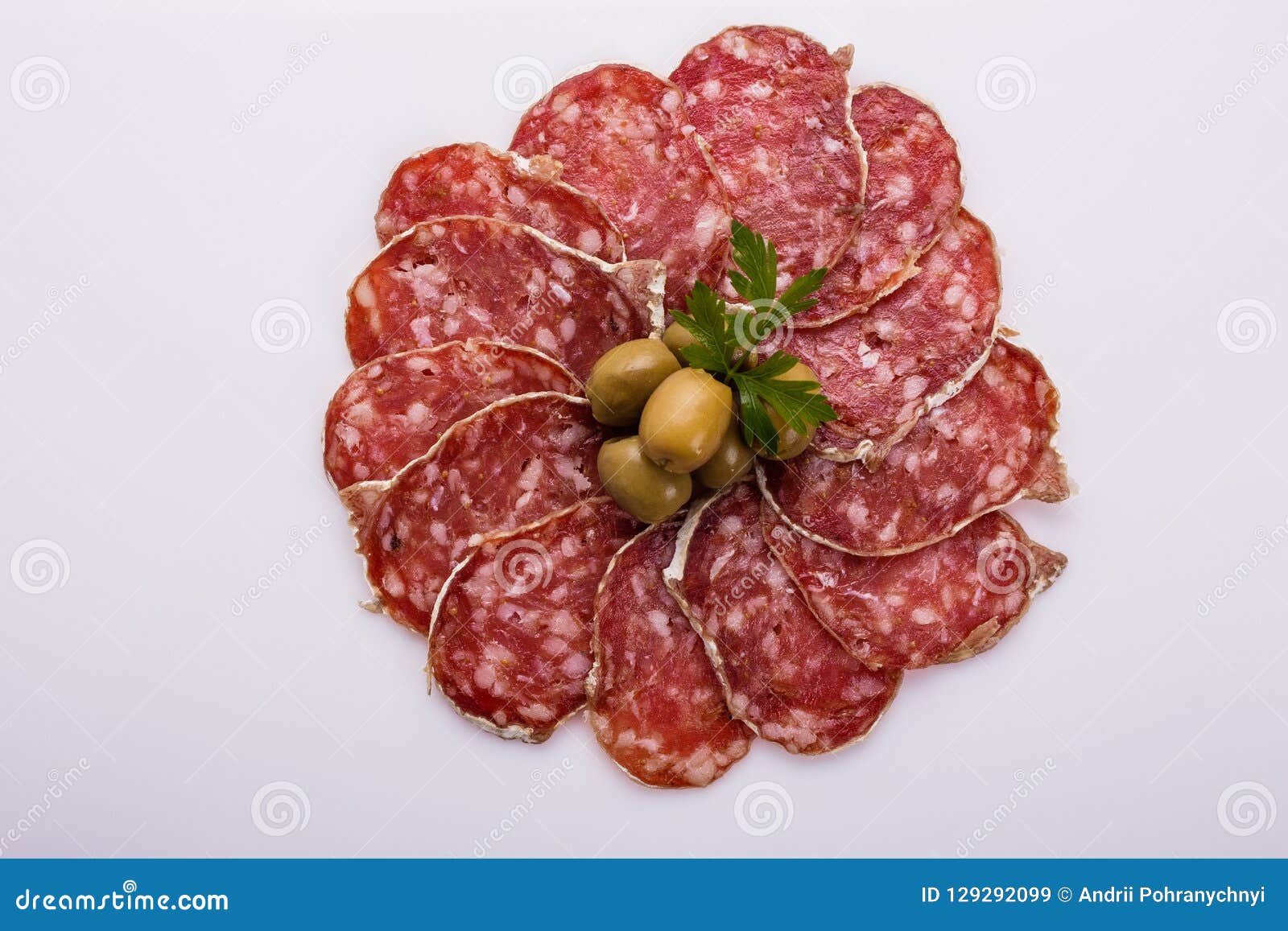 Saucisson Sec Delicious French Salami on a White Background Stock Image