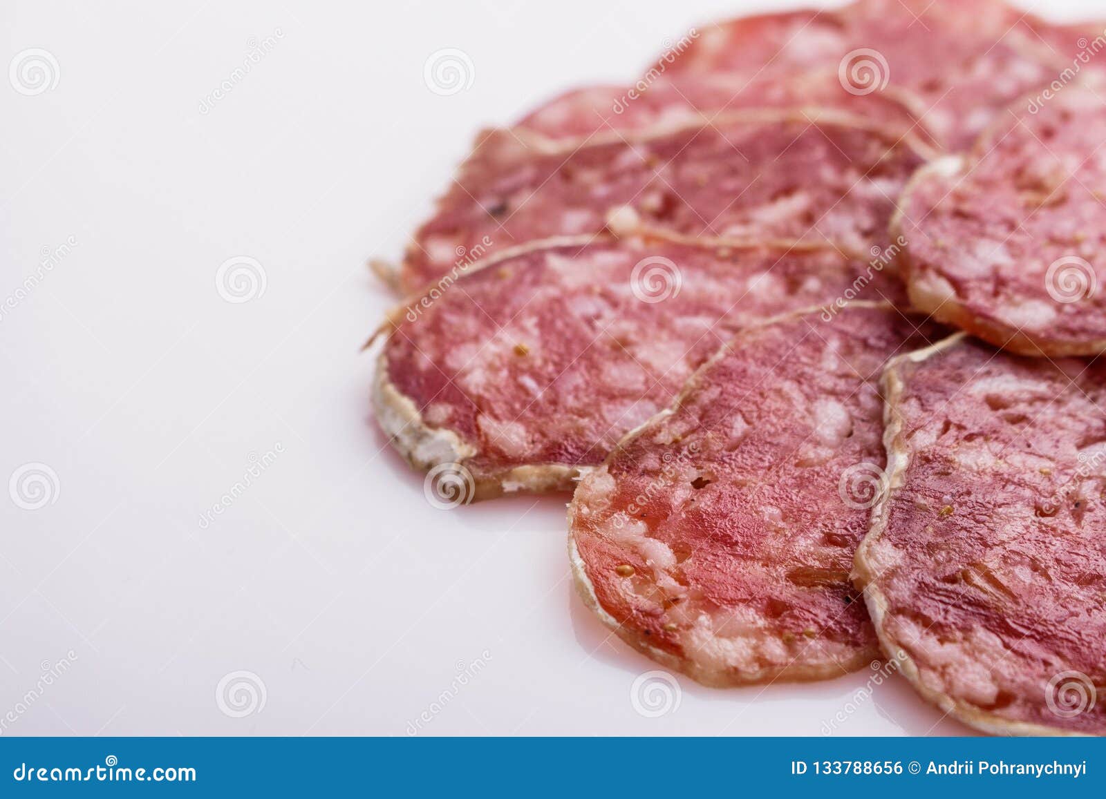 Saucisson Sec Delicious French Salami on a White Background Stock Photo