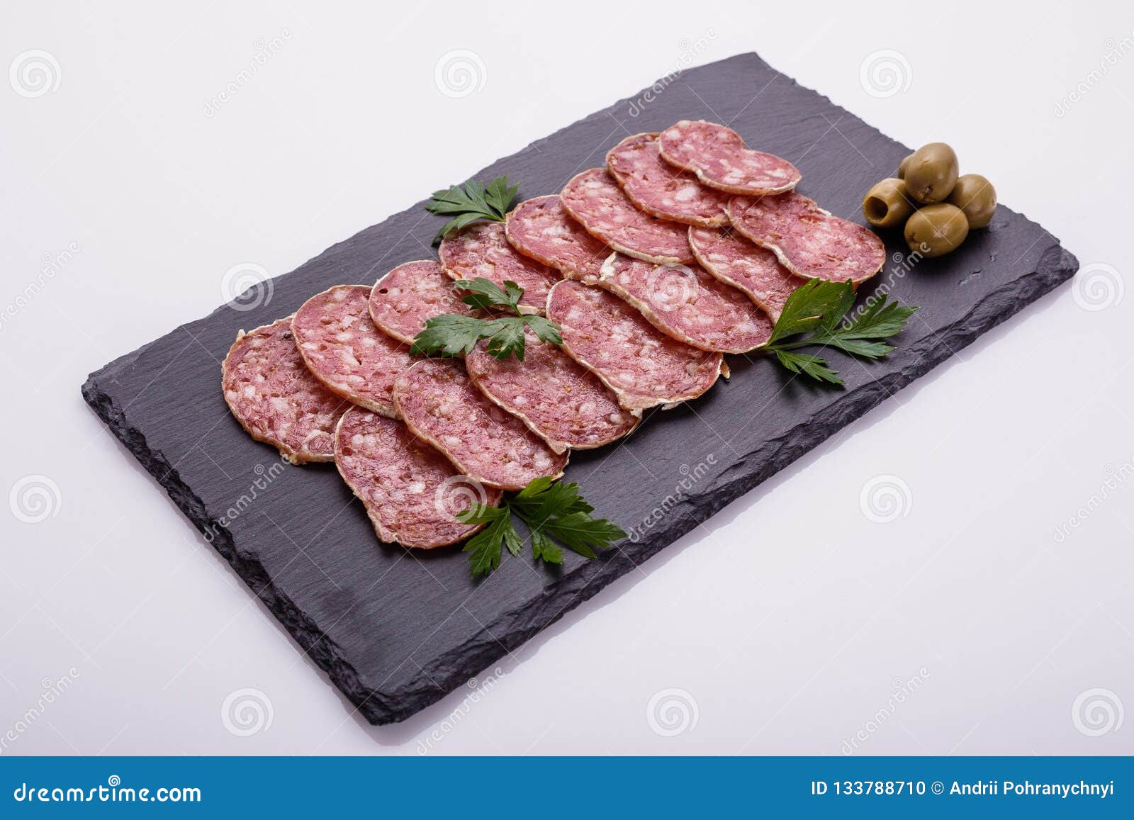 Saucisson Sec Delicious French Salami on a White Background Stock Photo
