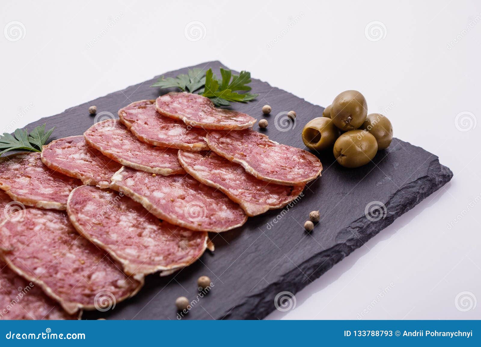 Saucisson Sec Delicious French Salami on a White Background Stock Image