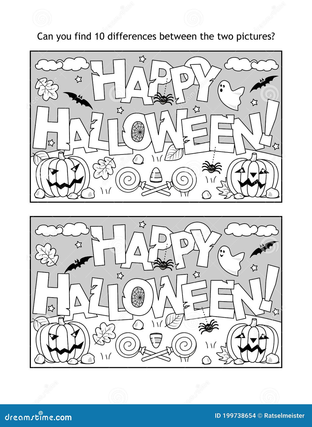 Halloween Dia das Bruxas - Jogo das 7 Diferenças para Colorir