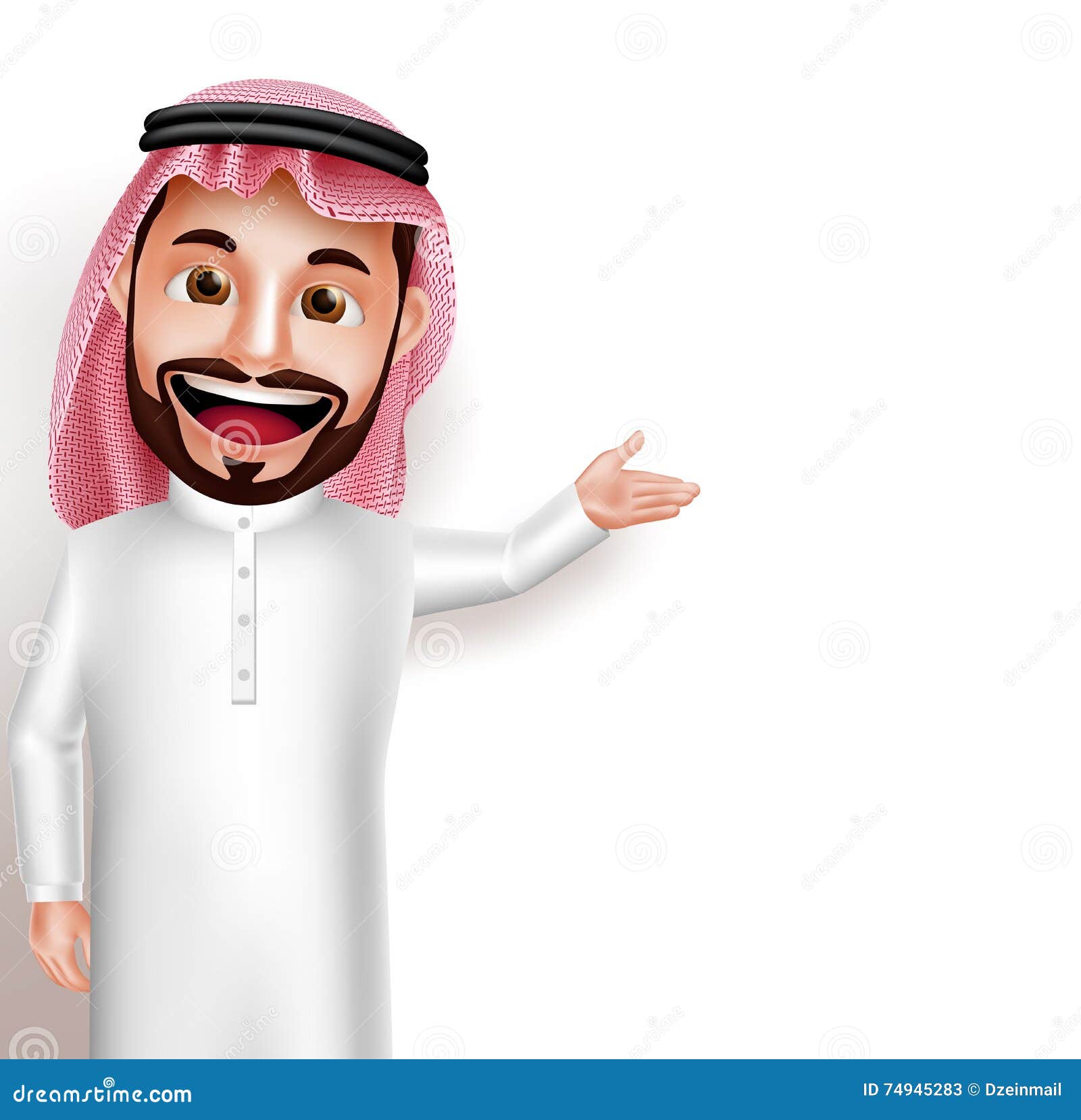 saudi arab man  character wearing thobe happy showing empty