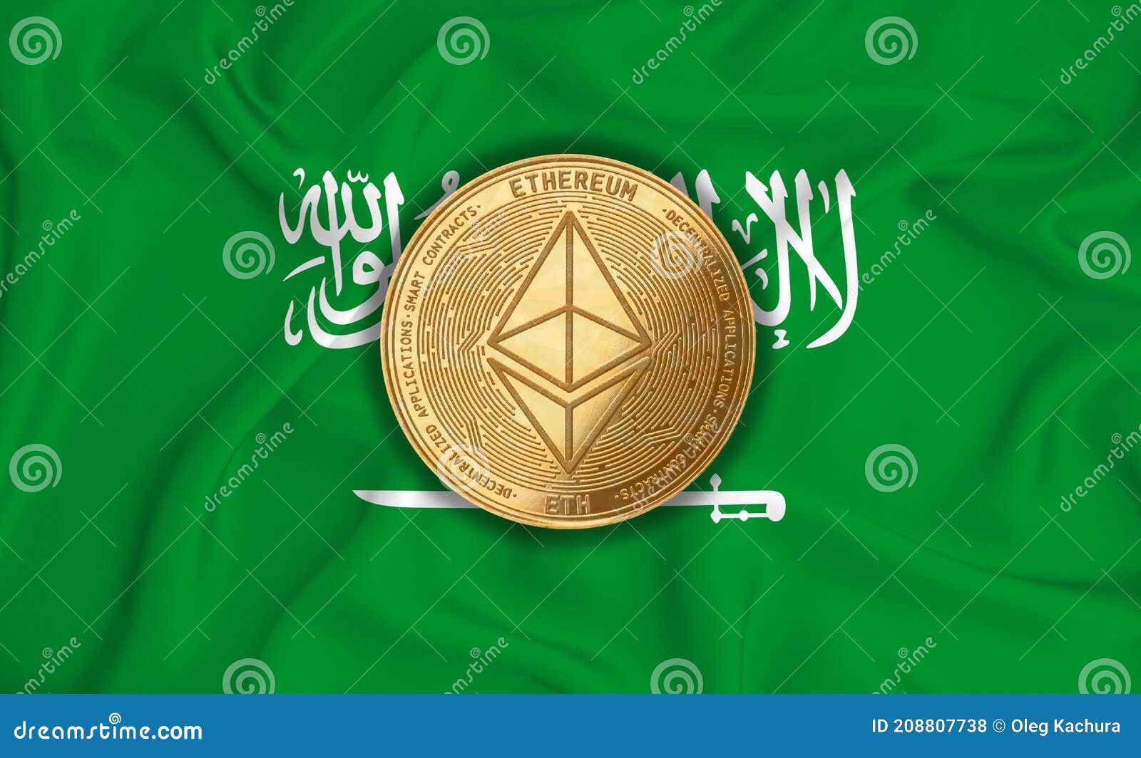 Saudi Arabia Flag Ethereum Gold Coin On Flag Background The Concept Of Blockchain Bitcoin Currency Decentralization In The Stock Photo Image Of Ethereum Riyadh