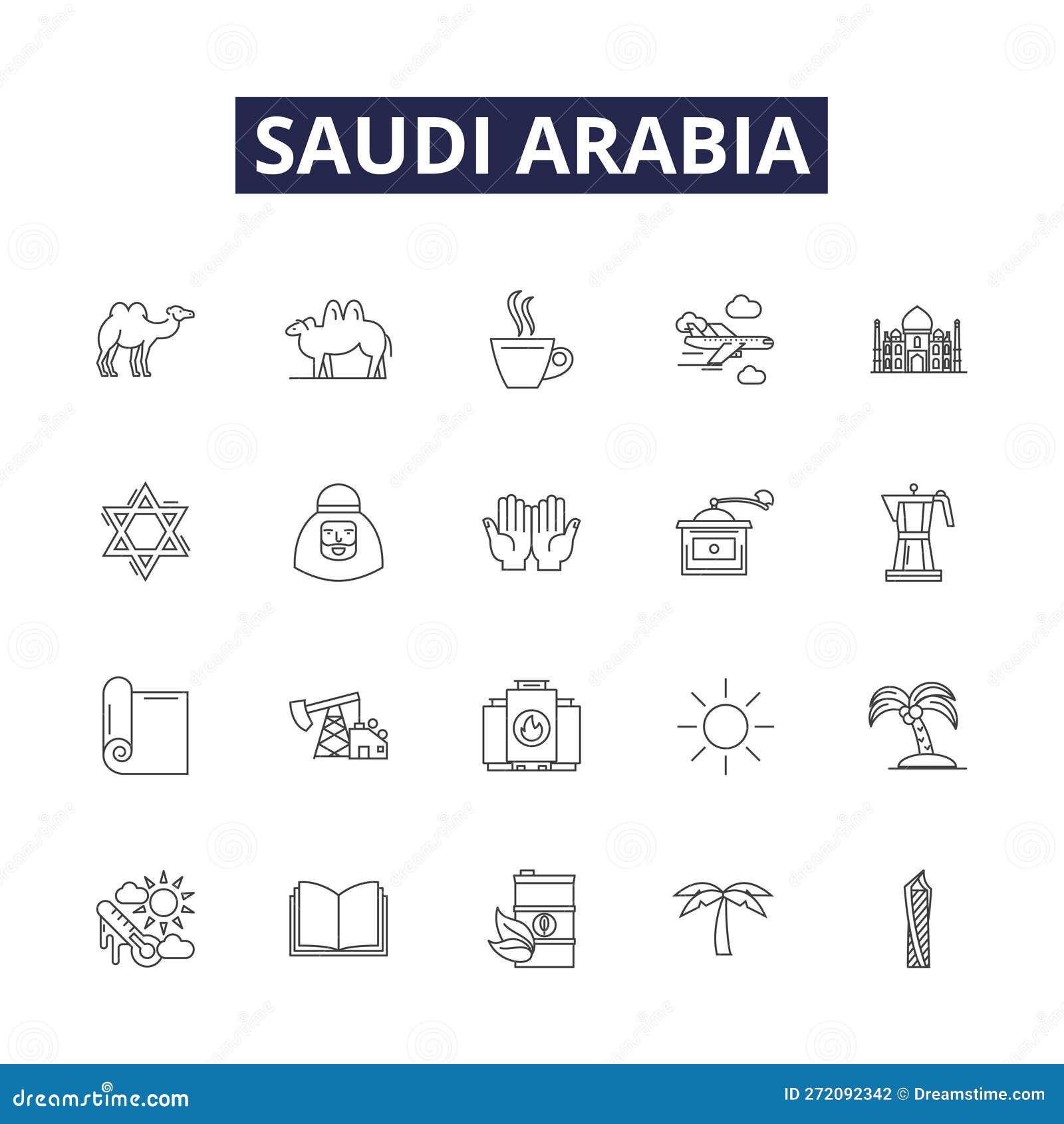 saudi arabia line  icons and signs. arabia, middle east, oil, despotism, islam, desert, religious, riyadh outline