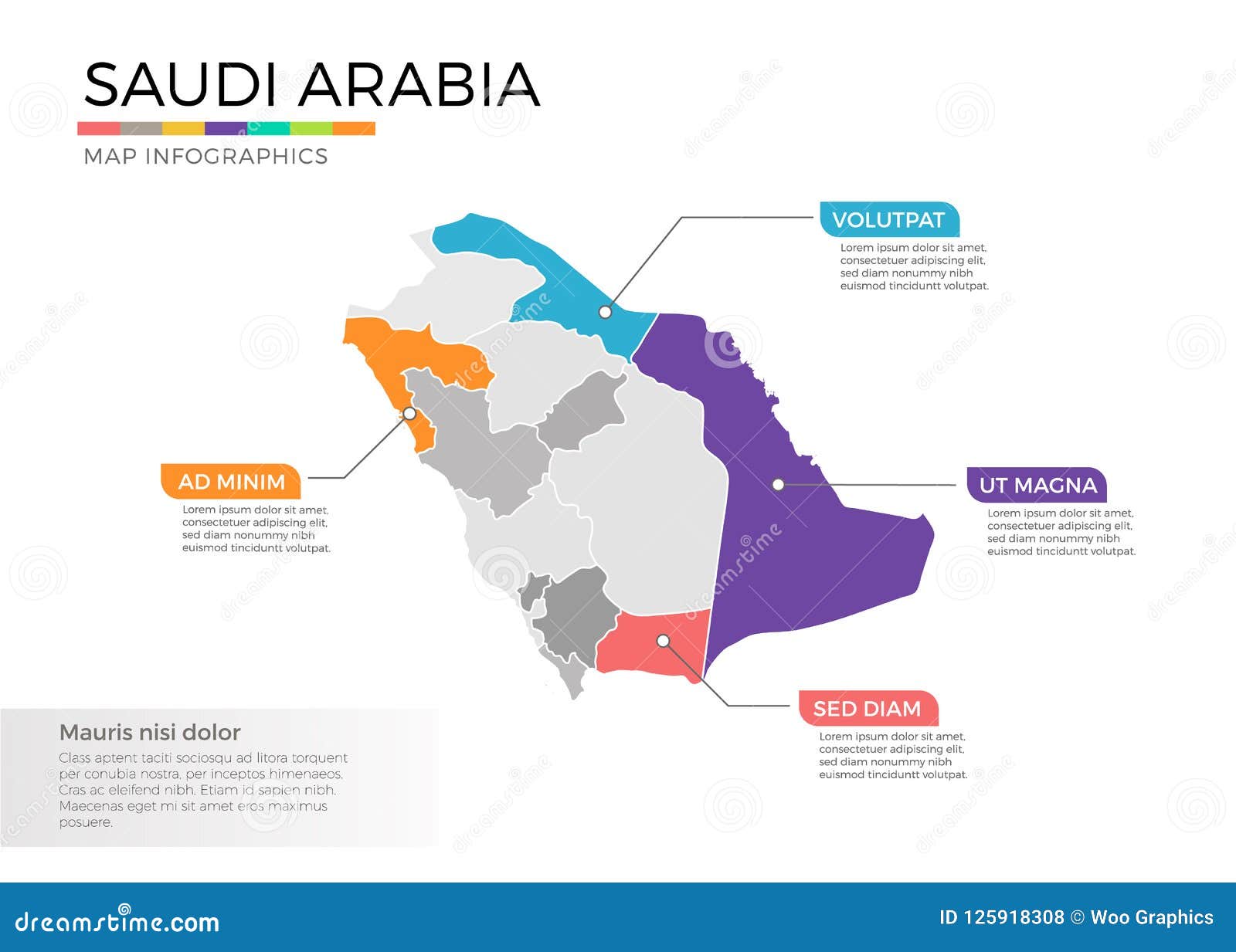 saudi arabia map infographics  template with regions and pointer marks