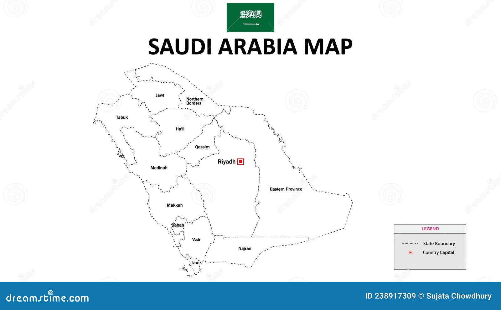 Saudi Arabia Map. Saudi Arabia Map with White Background and All States