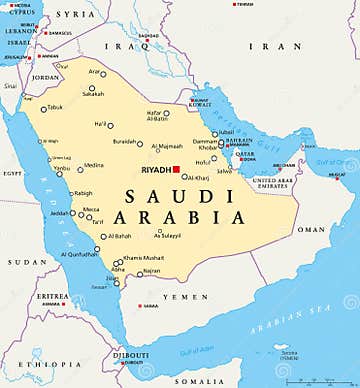 Saudi Arabia Political Map stock vector. Illustration of destination ...